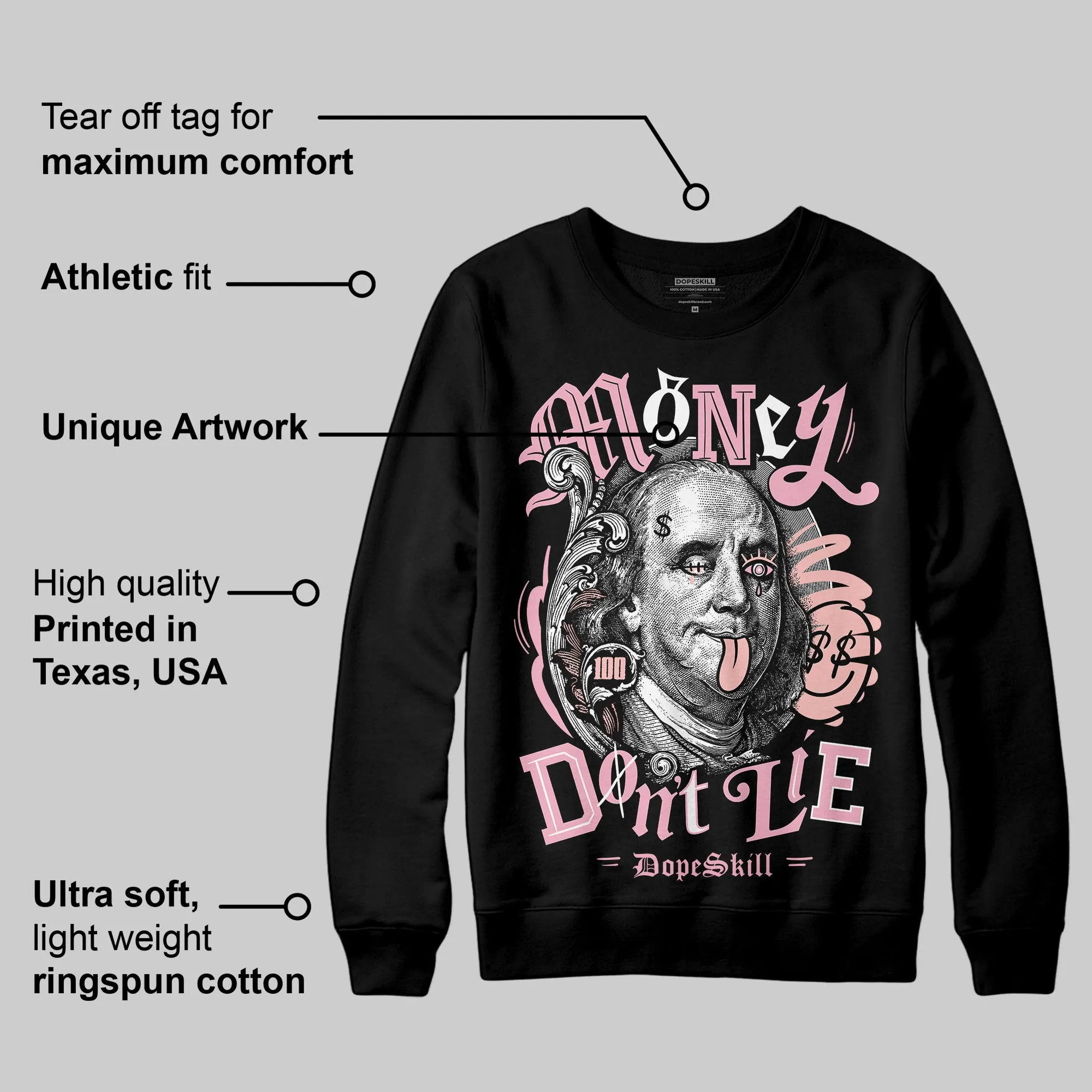 Stars Court White/Pink DopeSkill Sweatshirt Money Don't Lie Graphic sold by DopeSkill product image thumbnail 3
