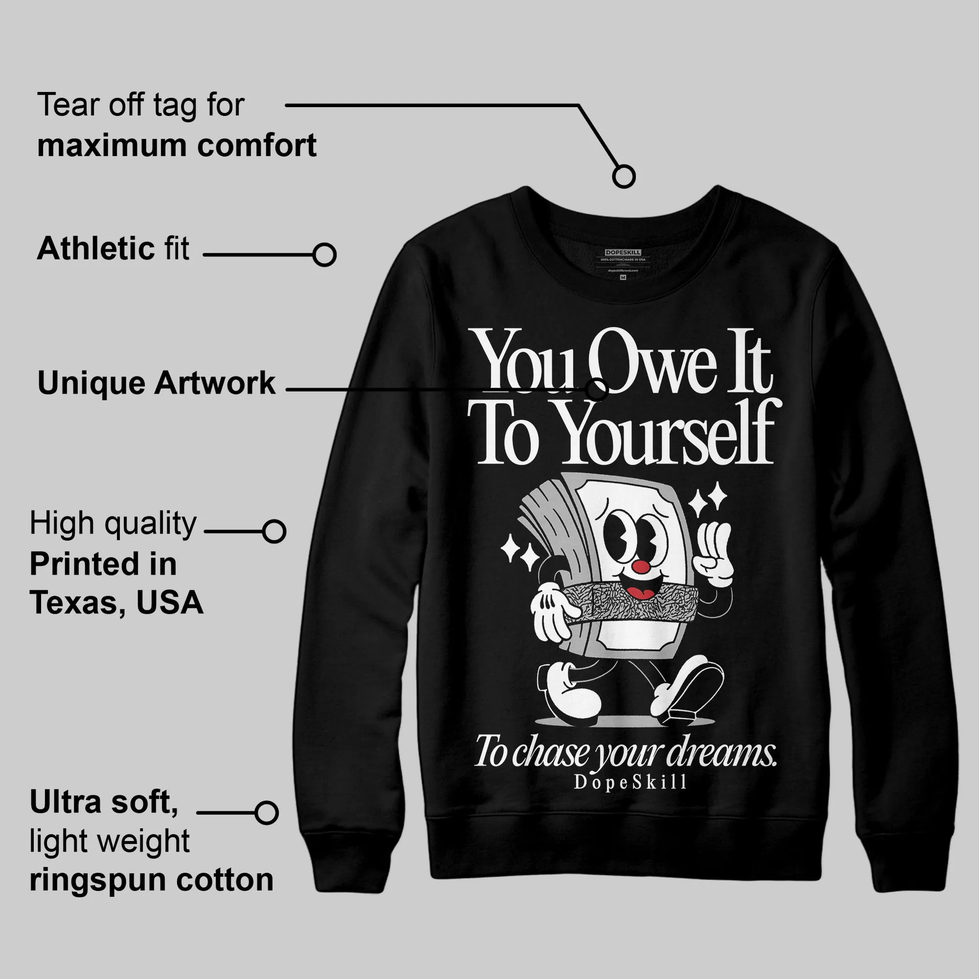 Black Cement 3s DopeSkill Sweatshirt Owe It To Yourself Graphic sold by DopeSkill product image thumbnail 3