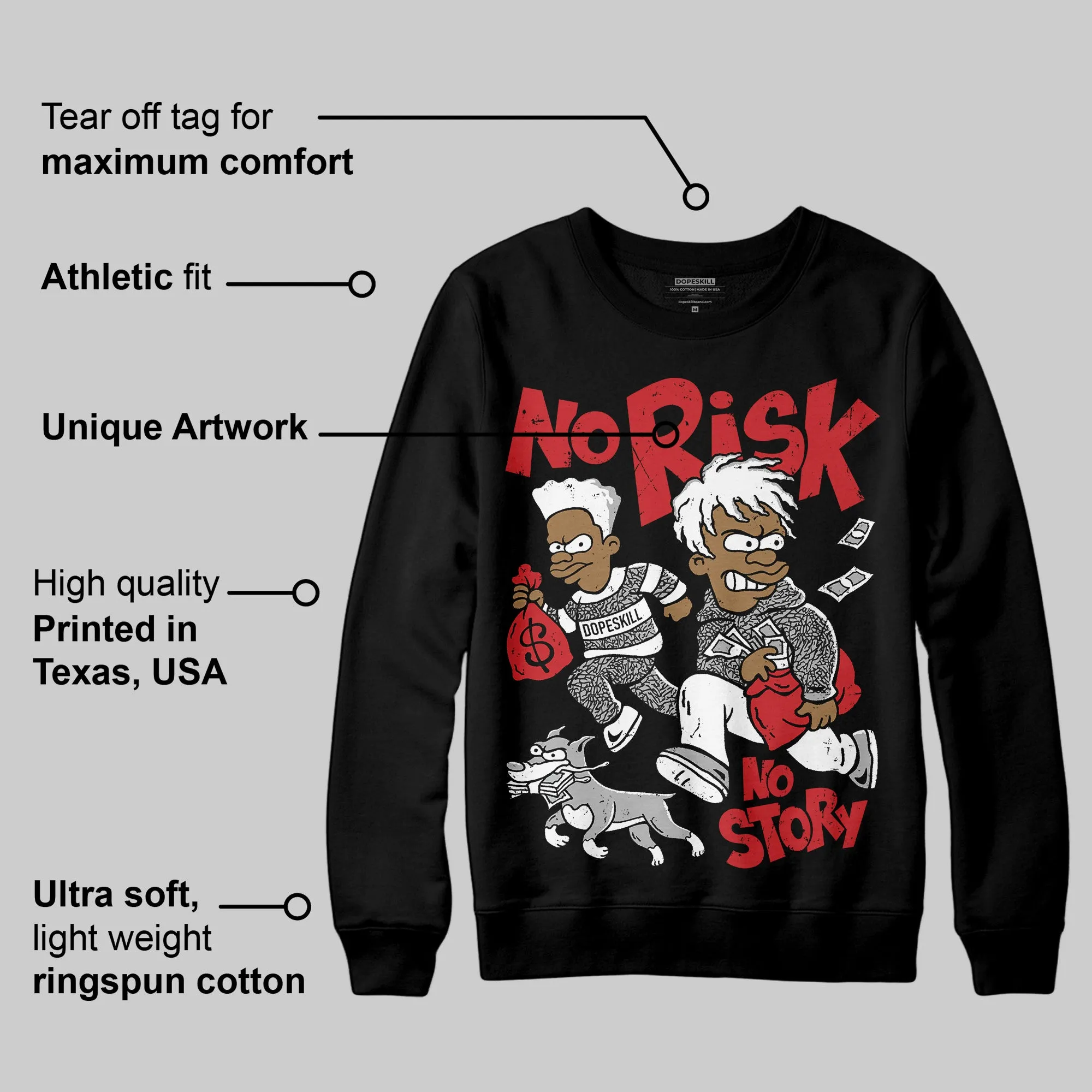 Black Cement 3s DopeSkill Sweatshirt No Risk No Story Graphic sold by DopeSkill product image thumbnail 3
