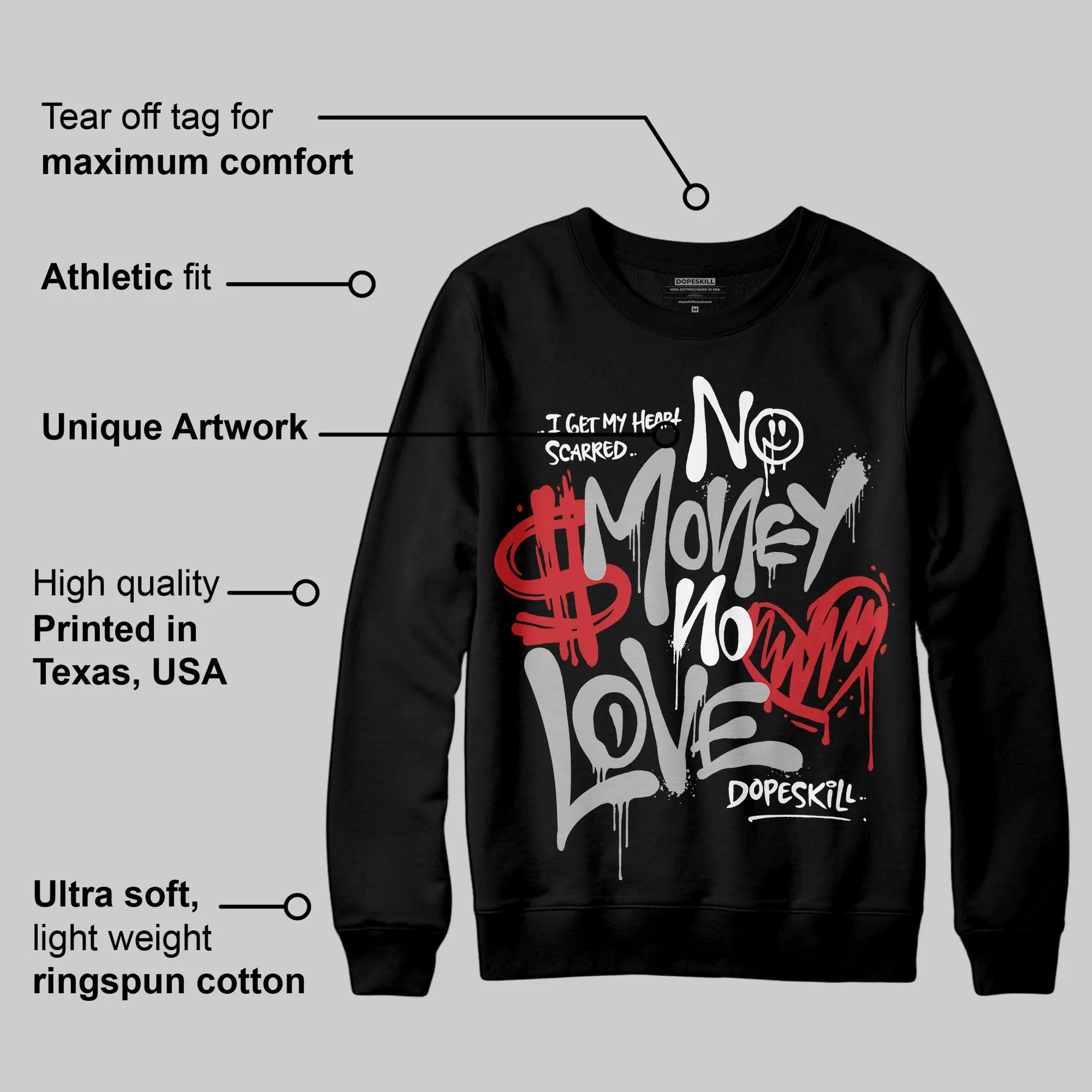 Black Cement 3s DopeSkill Sweatshirt No Money No Love Typo Graphic sold by DopeSkill product image thumbnail 3