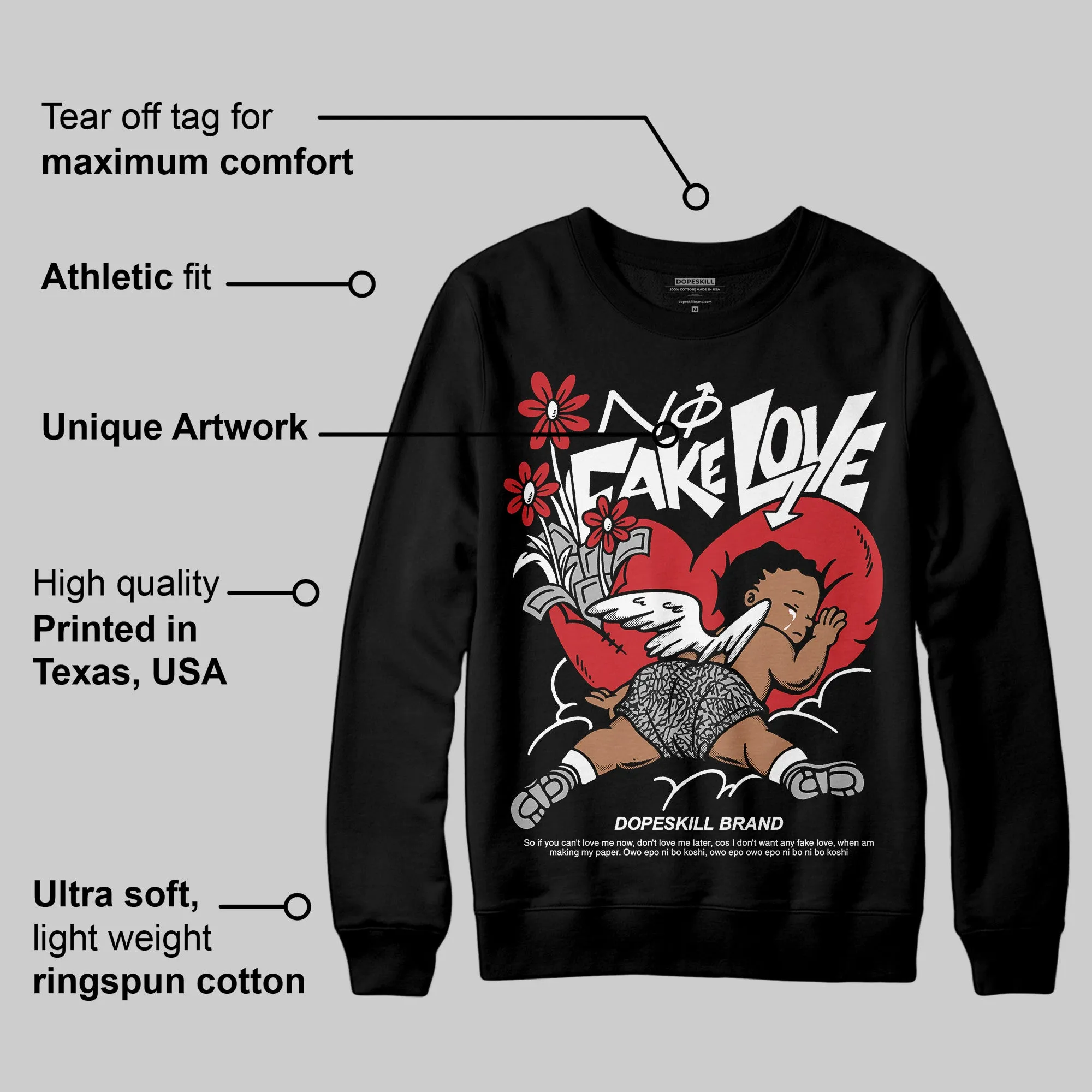 Black Cement 3s DopeSkill Sweatshirt No Fake Love Graphic sold by DopeSkill product image thumbnail 3