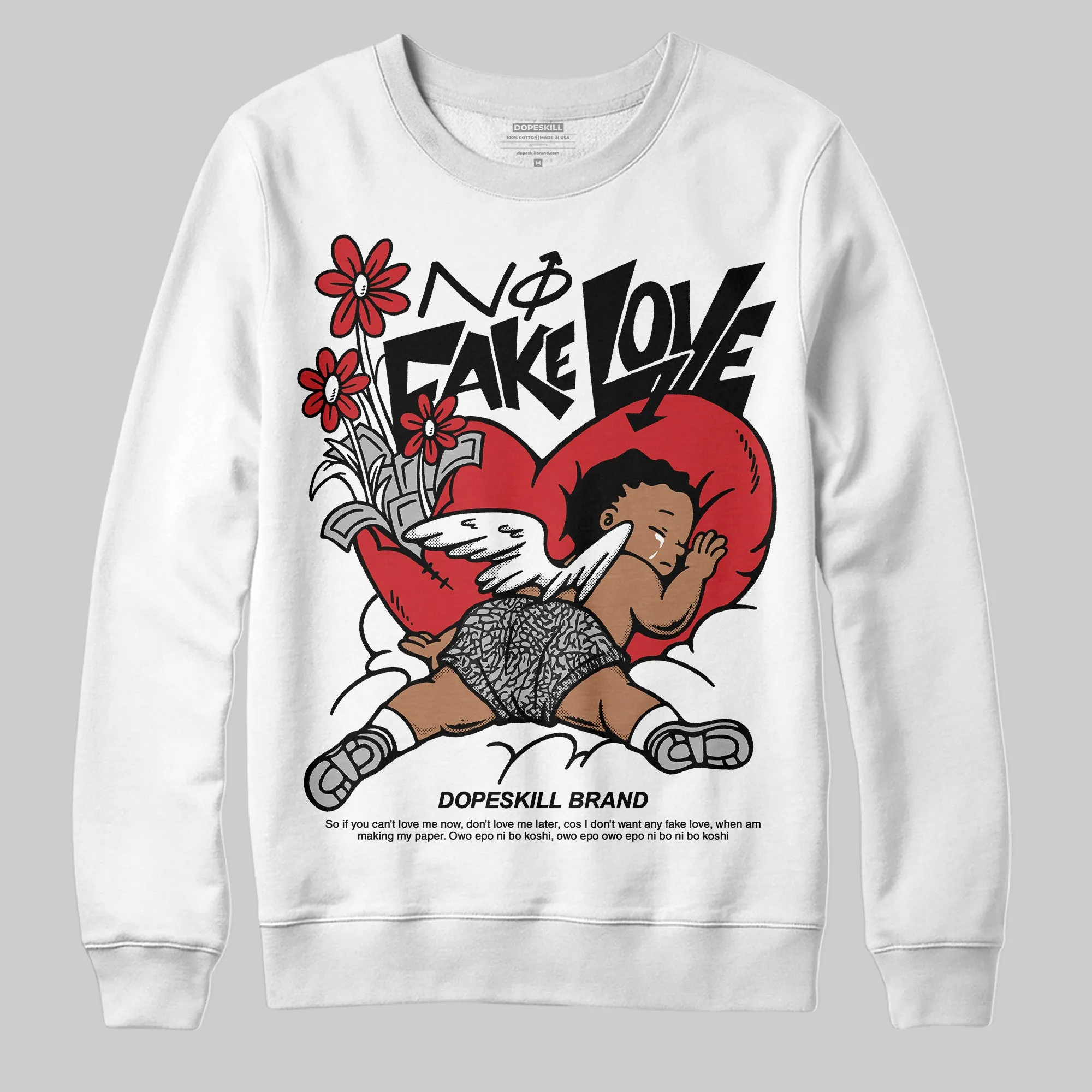 Black Cement 3s DopeSkill Sweatshirt No Fake Love Graphic sold by DopeSkill product image thumbnail 2