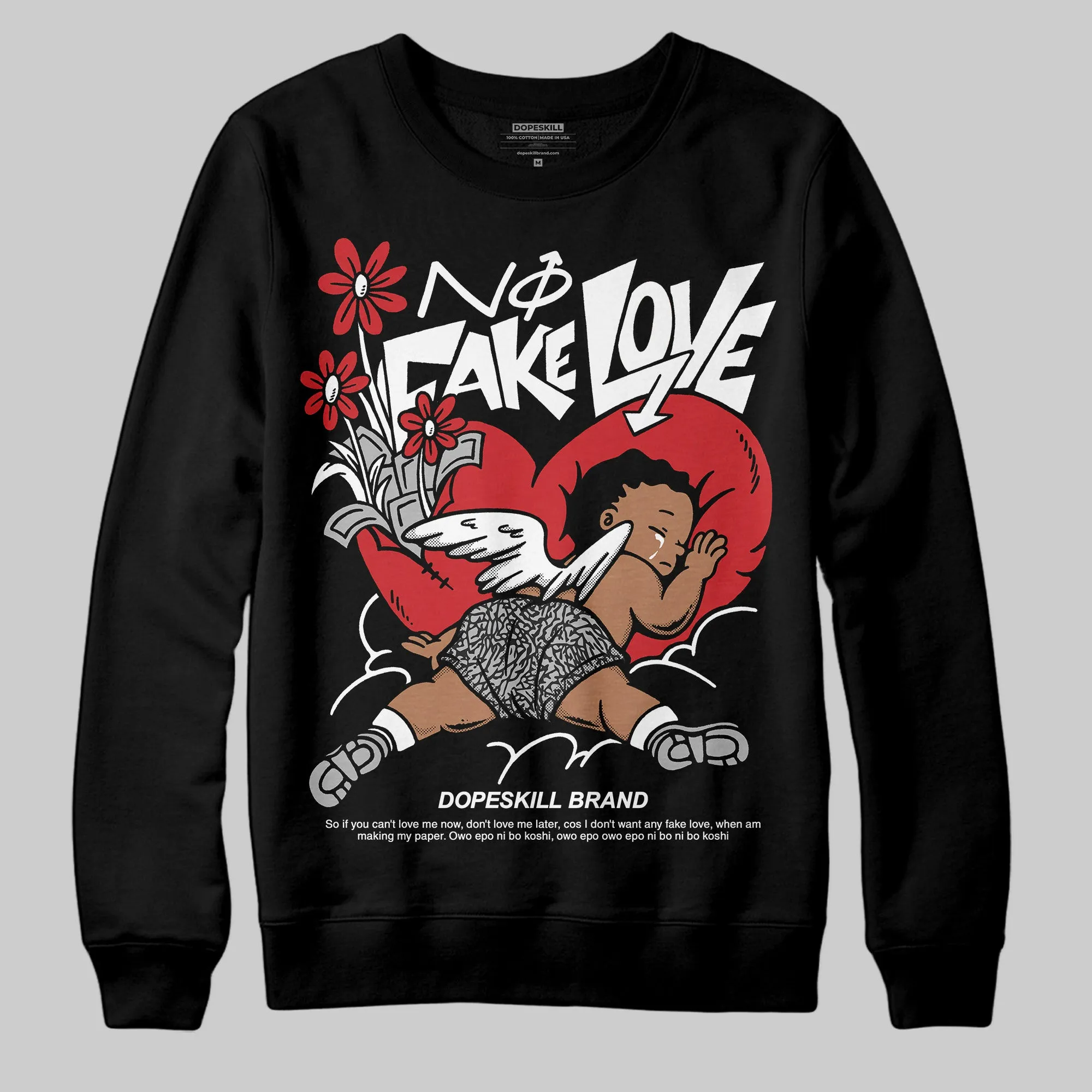 Black Cement 3s DopeSkill Sweatshirt No Fake Love Graphic sold by DopeSkill