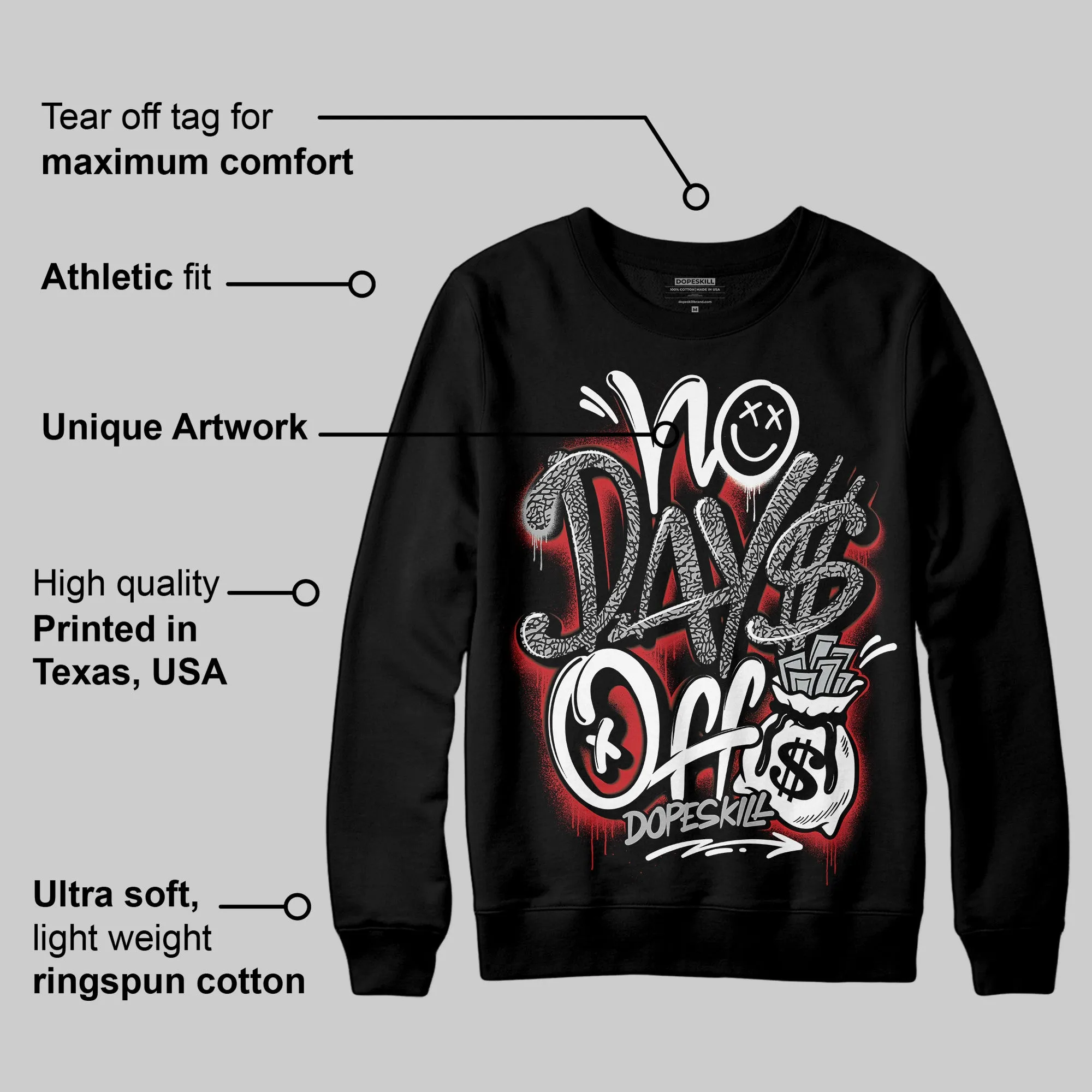 Black Cement 3s DopeSkill Sweatshirt No Days Off Graphic sold by DopeSkill product image thumbnail 3