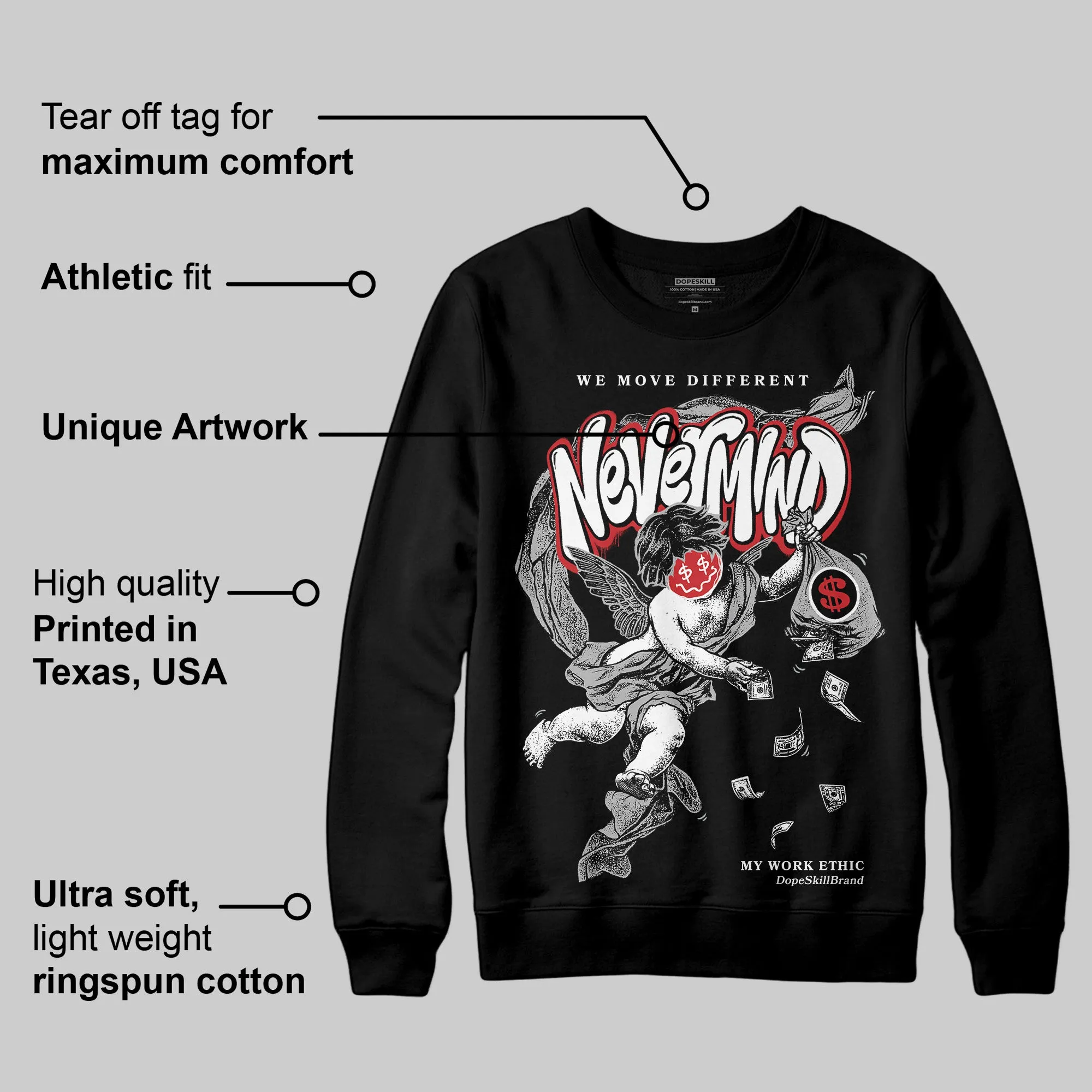 Black Cement 3s DopeSkill Sweatshirt Nevermind Graphic sold by DopeSkill product image thumbnail 3