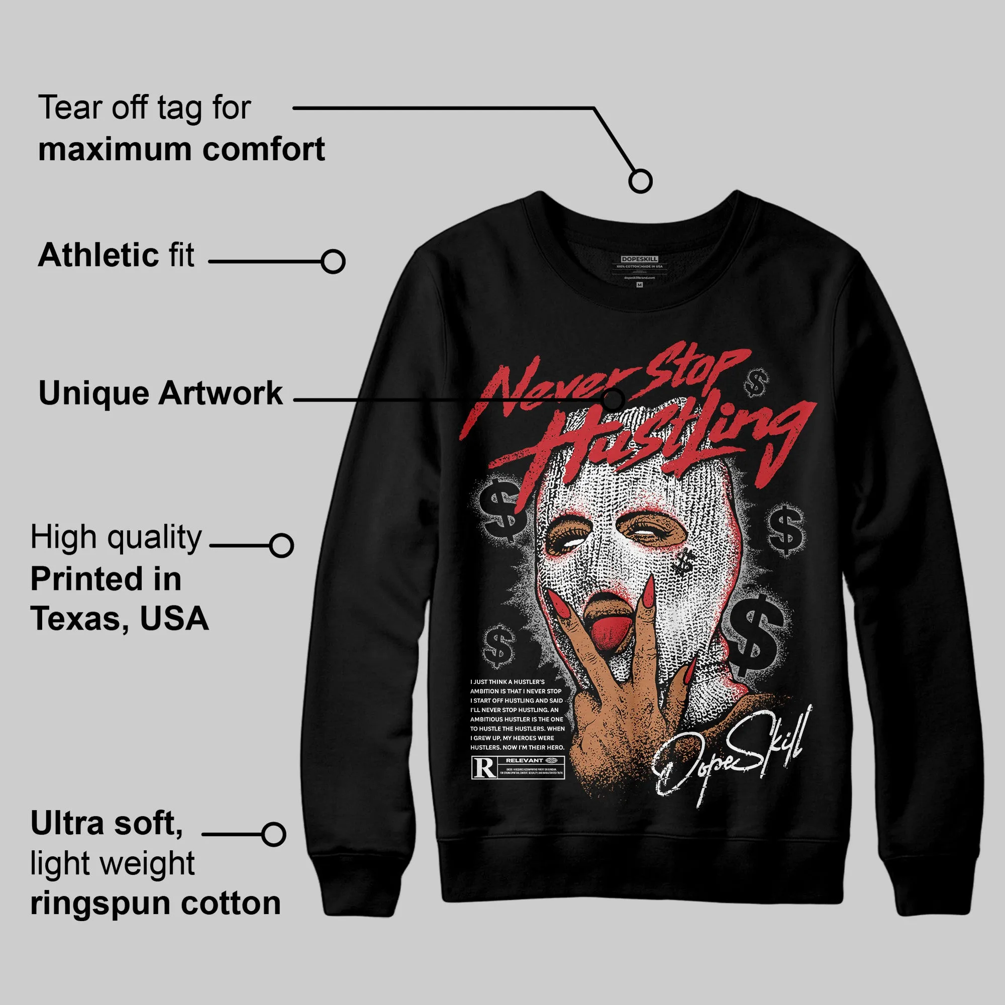Black Cement 3s DopeSkill Sweatshirt Never Stop Hustling Graphic sold by DopeSkill product image thumbnail 3