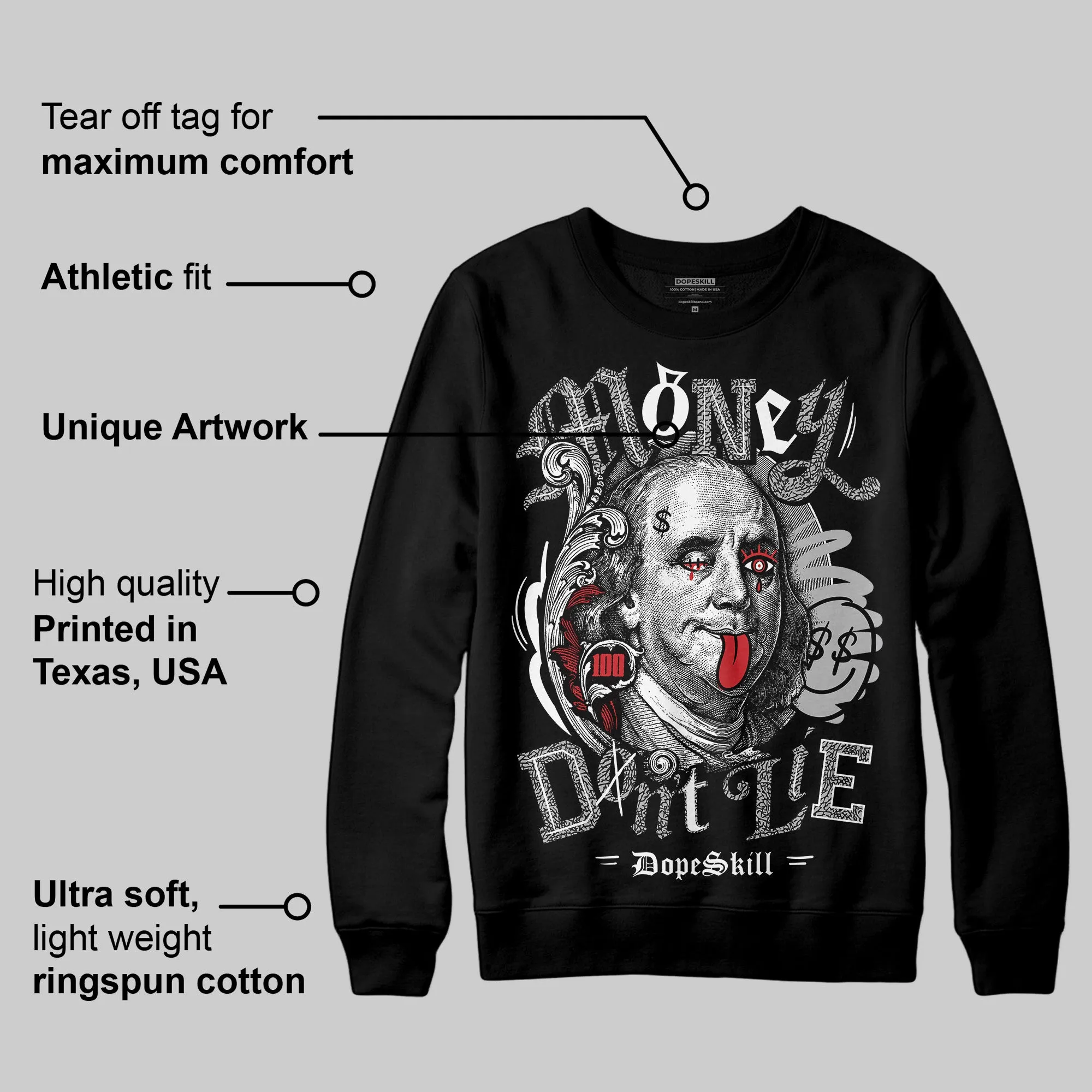 Black Cement 3s DopeSkill Sweatshirt Money Don't Lie Graphic sold by DopeSkill product image thumbnail 3