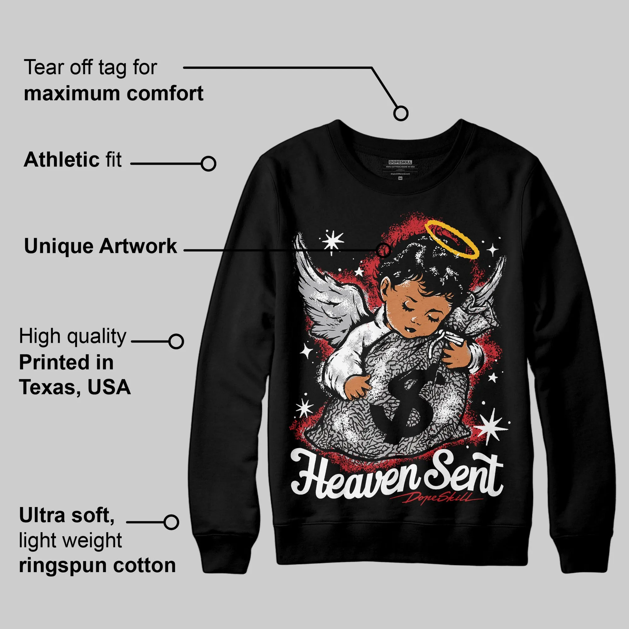 Black Cement 3s DopeSkill Sweatshirt Heaven Sent Graphic sold by DopeSkill product image thumbnail 3