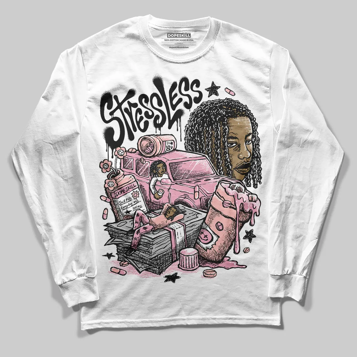 Stars Court White/Pink DopeSkill Long Sleeve T-Shirt Stressless Graphic sold by DopeSkill product image thumbnail 2