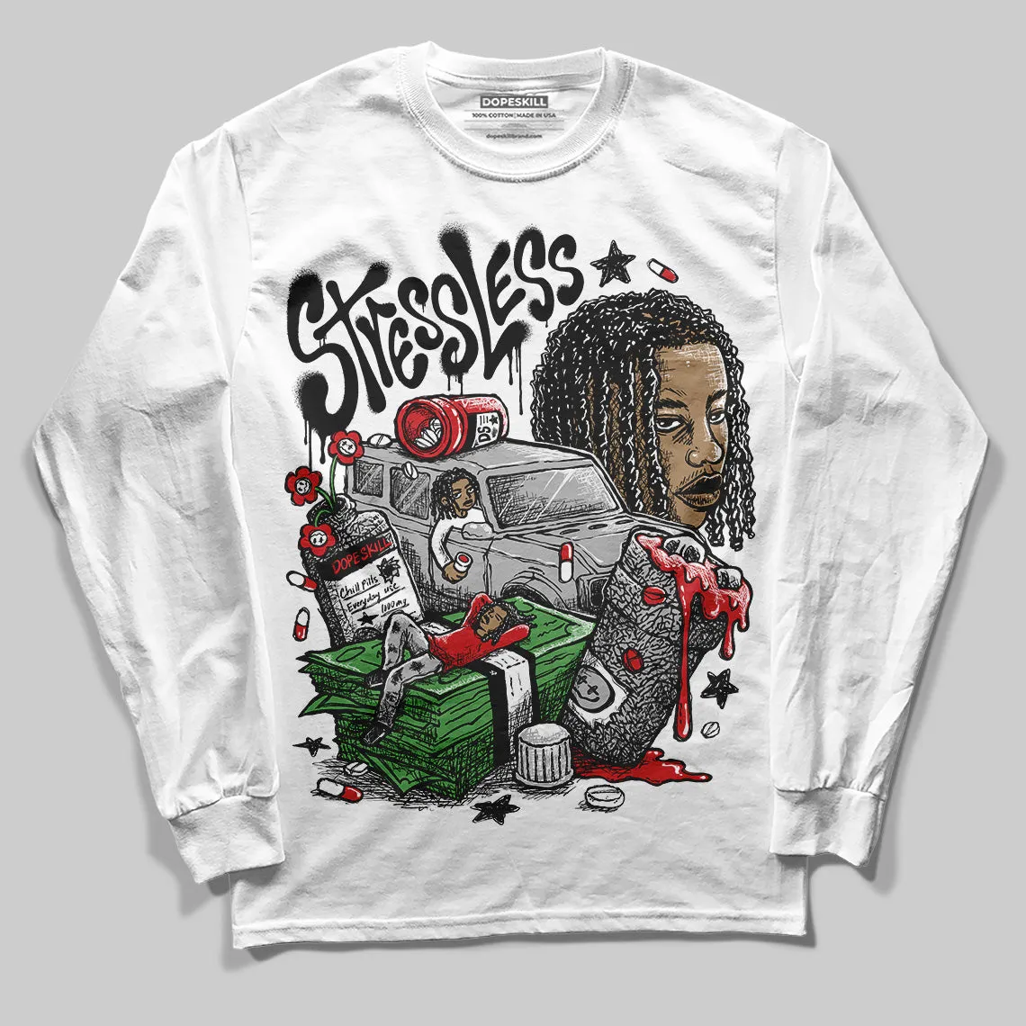 Black Cement 3s DopeSkill Long Sleeve T-Shirt Stressless Graphic sold by DopeSkill product image thumbnail 2