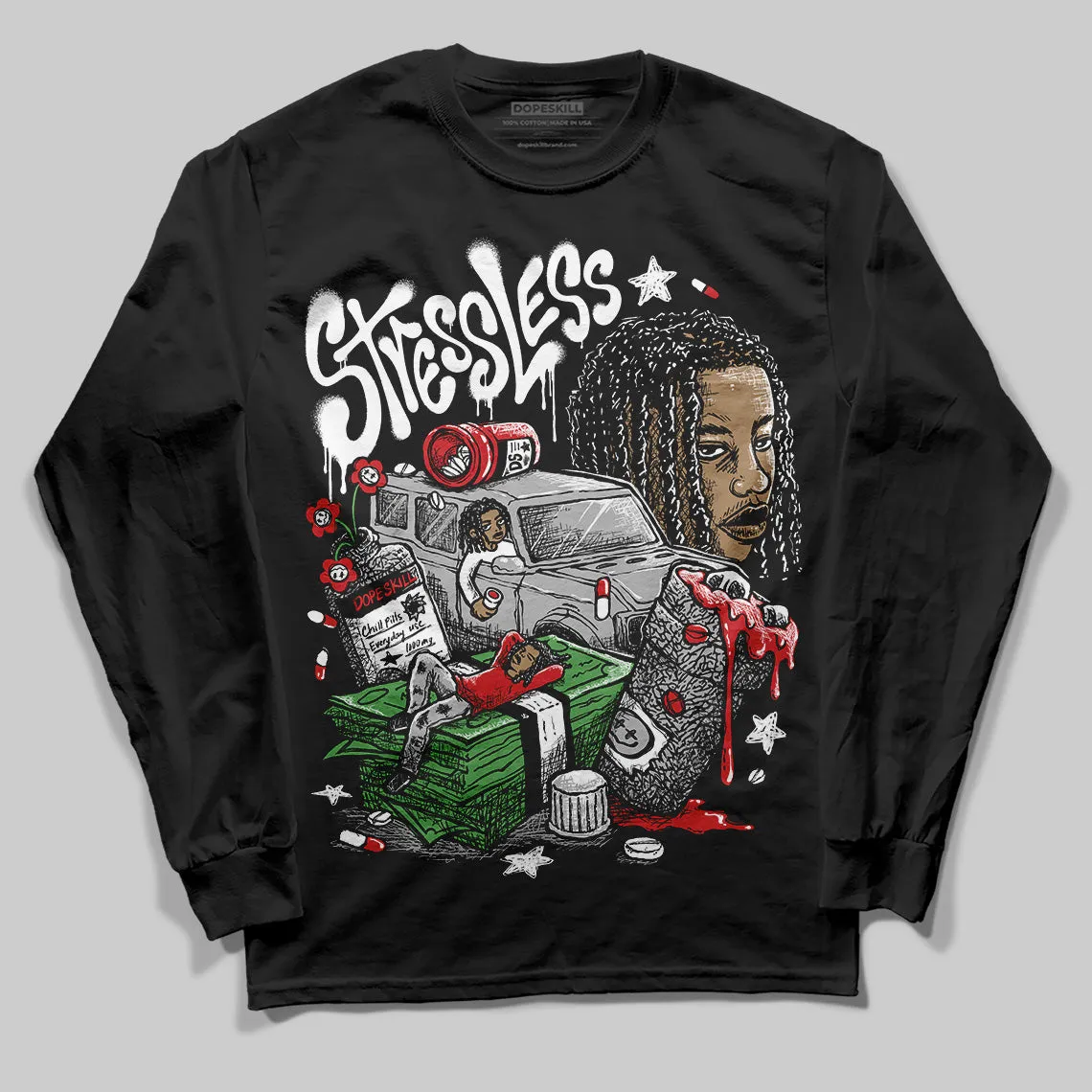Black Cement 3s DopeSkill Long Sleeve T-Shirt Stressless Graphic sold by DopeSkill