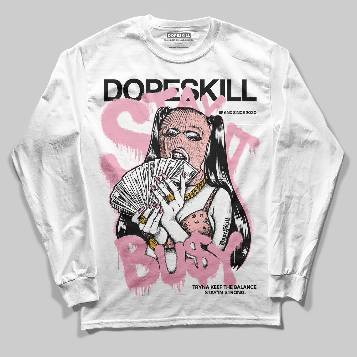 Stars Court White/Pink DopeSkill Long Sleeve T-Shirt Stay It Busy Graphic sold by DopeSkill product image thumbnail 2