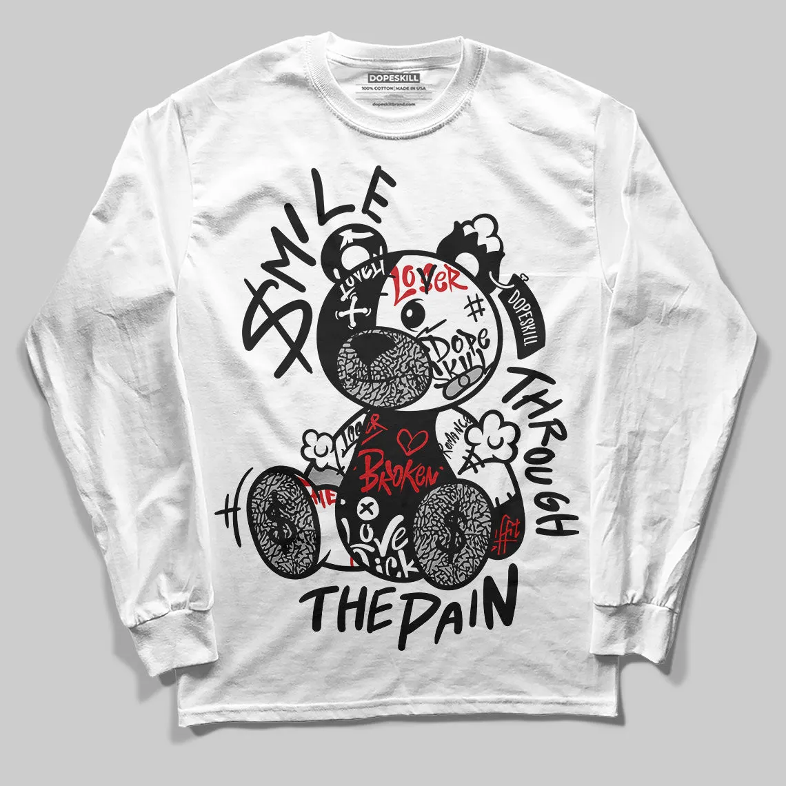 Black Cement 3s DopeSkill Long Sleeve T-Shirt Smile Through The Pain Graphic sold by DopeSkill product image thumbnail 2