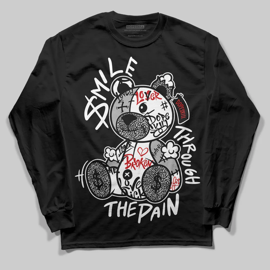 Black Cement 3s DopeSkill Long Sleeve T-Shirt Smile Through The Pain Graphic sold by DopeSkill