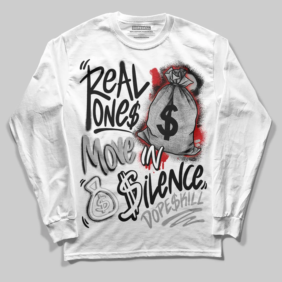 Black Cement 3s DopeSkill Long Sleeve T-Shirt Real Ones Move In Silence Graphic sold by DopeSkill product image thumbnail 2