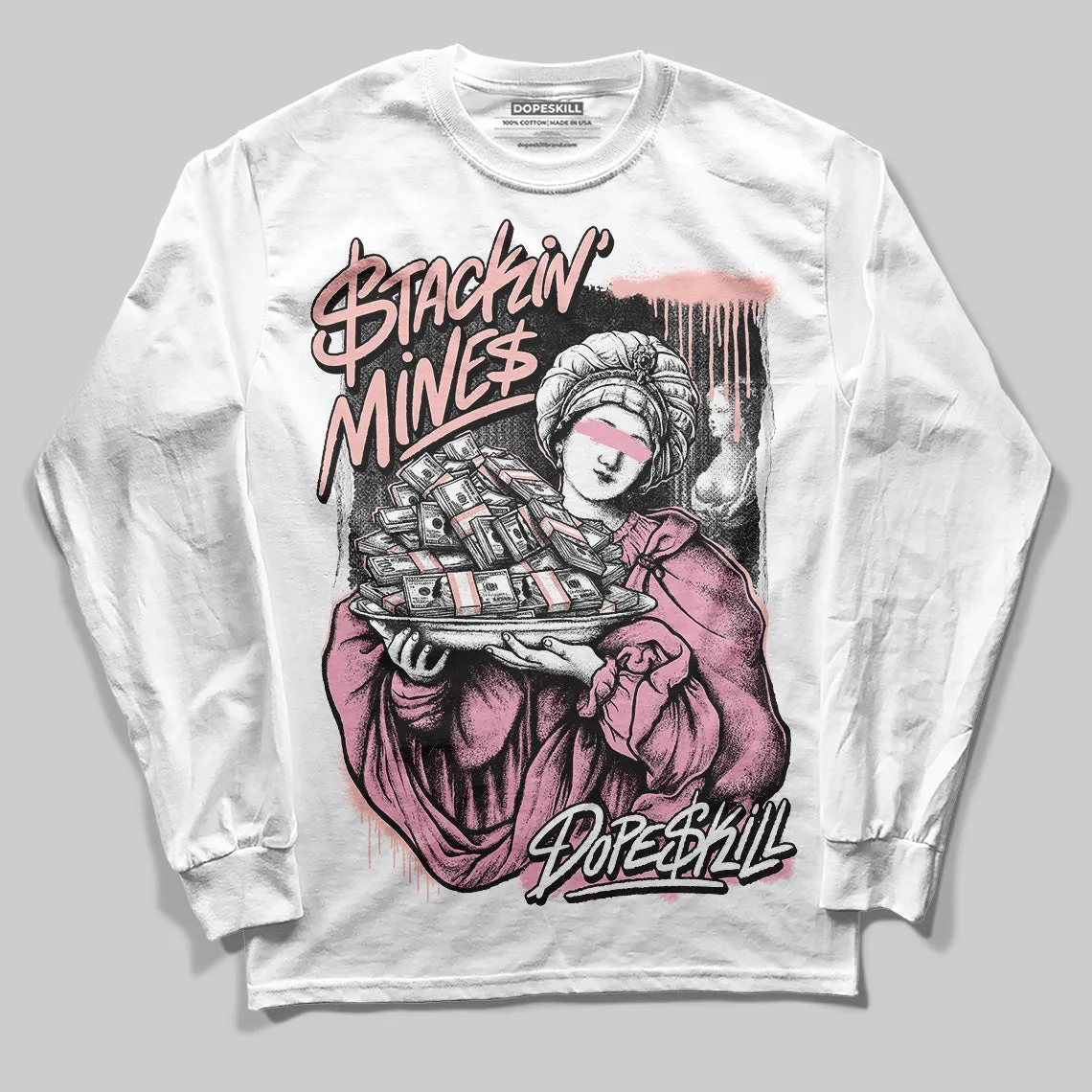 Stars Court White/Pink DopeSkill Long Sleeve T-Shirt Stackin Mines Graphic sold by DopeSkill product image thumbnail 2