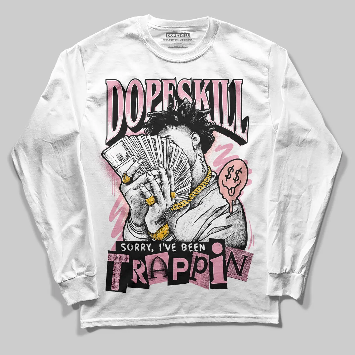 Stars Court White/Pink DopeSkill Long Sleeve T-Shirt Sorry I've Been Trappin Graphic sold by DopeSkill product image thumbnail 2