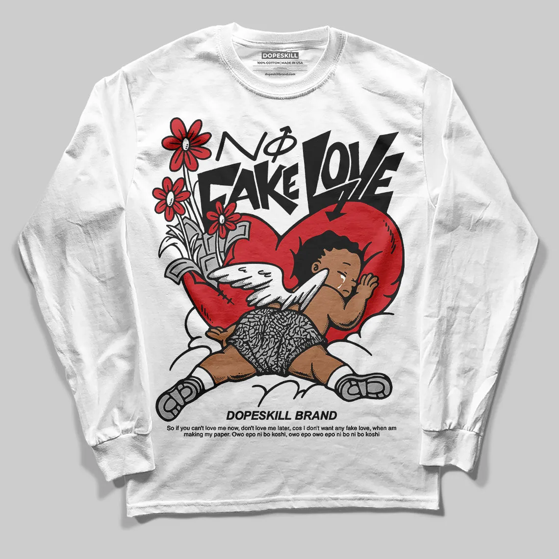 Black Cement 3s DopeSkill Long Sleeve T-Shirt No Fake Love Graphic sold by DopeSkill product image thumbnail 2