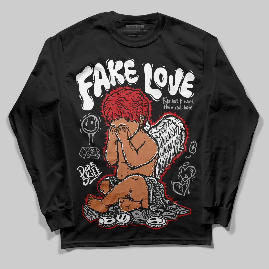 Black Cement 3s DopeSkill Long Sleeve T-Shirt New Fake Love Graphic sold by DopeSkill