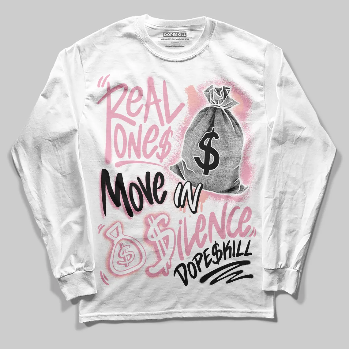 Stars Court White/Pink DopeSkill Long Sleeve T-Shirt Real Ones Move In Silence Graphic sold by DopeSkill product image thumbnail 2