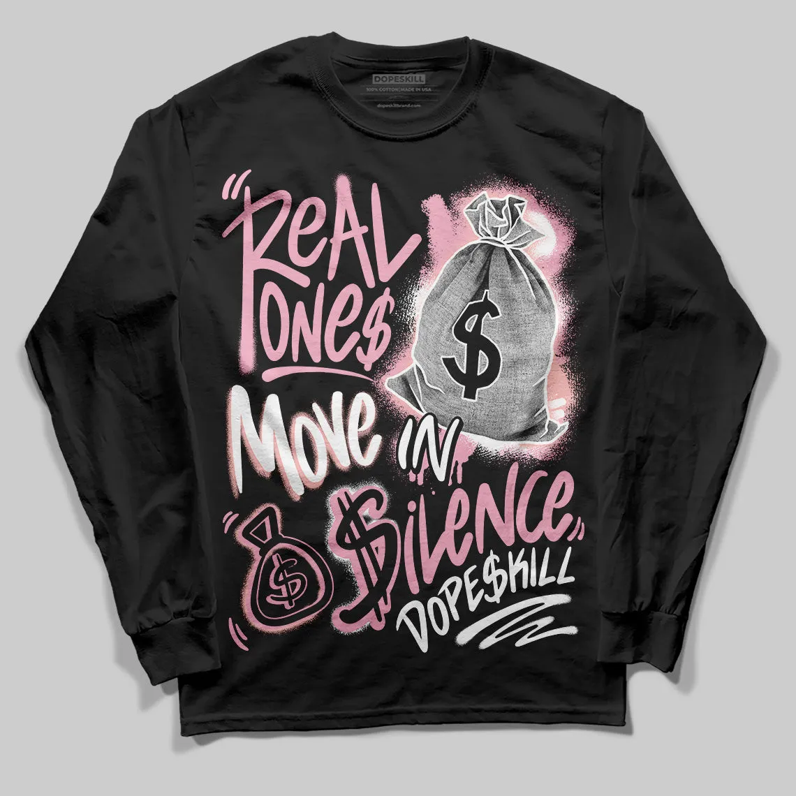 Stars Court White/Pink DopeSkill Long Sleeve T-Shirt Real Ones Move In Silence Graphic sold by DopeSkill