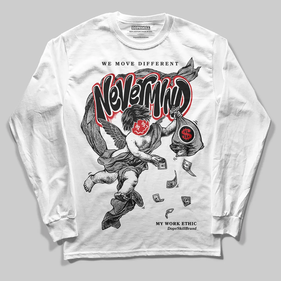 Black Cement 3s DopeSkill Long Sleeve T-Shirt Nevermind Graphic sold by DopeSkill product image thumbnail 2