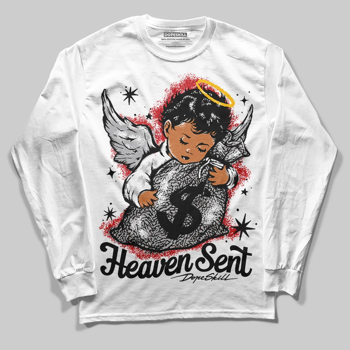 Black Cement 3s DopeSkill Long Sleeve T-Shirt Heaven Sent Graphic sold by DopeSkill product image thumbnail 2