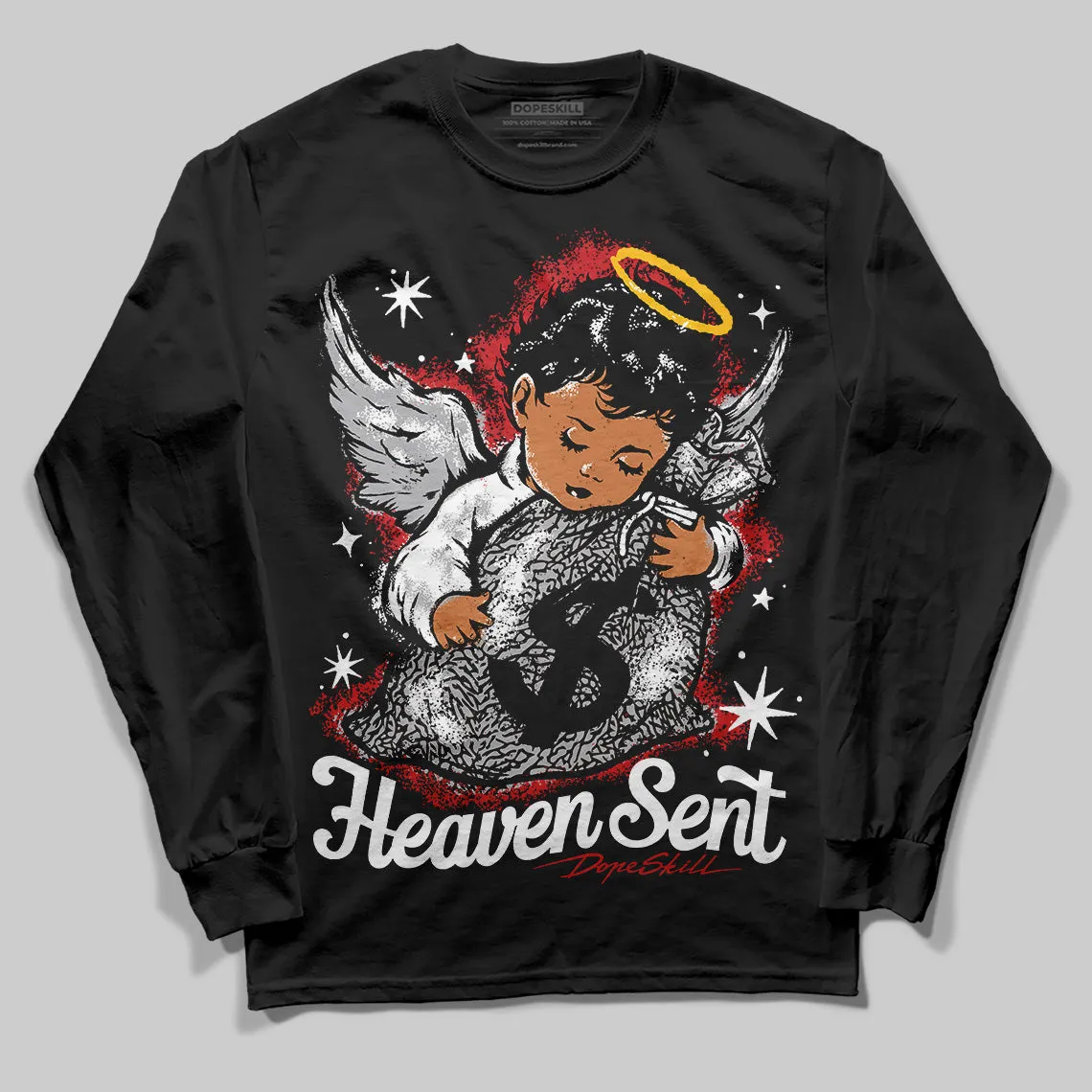 Black Cement 3s DopeSkill Long Sleeve T-Shirt Heaven Sent Graphic sold by DopeSkill