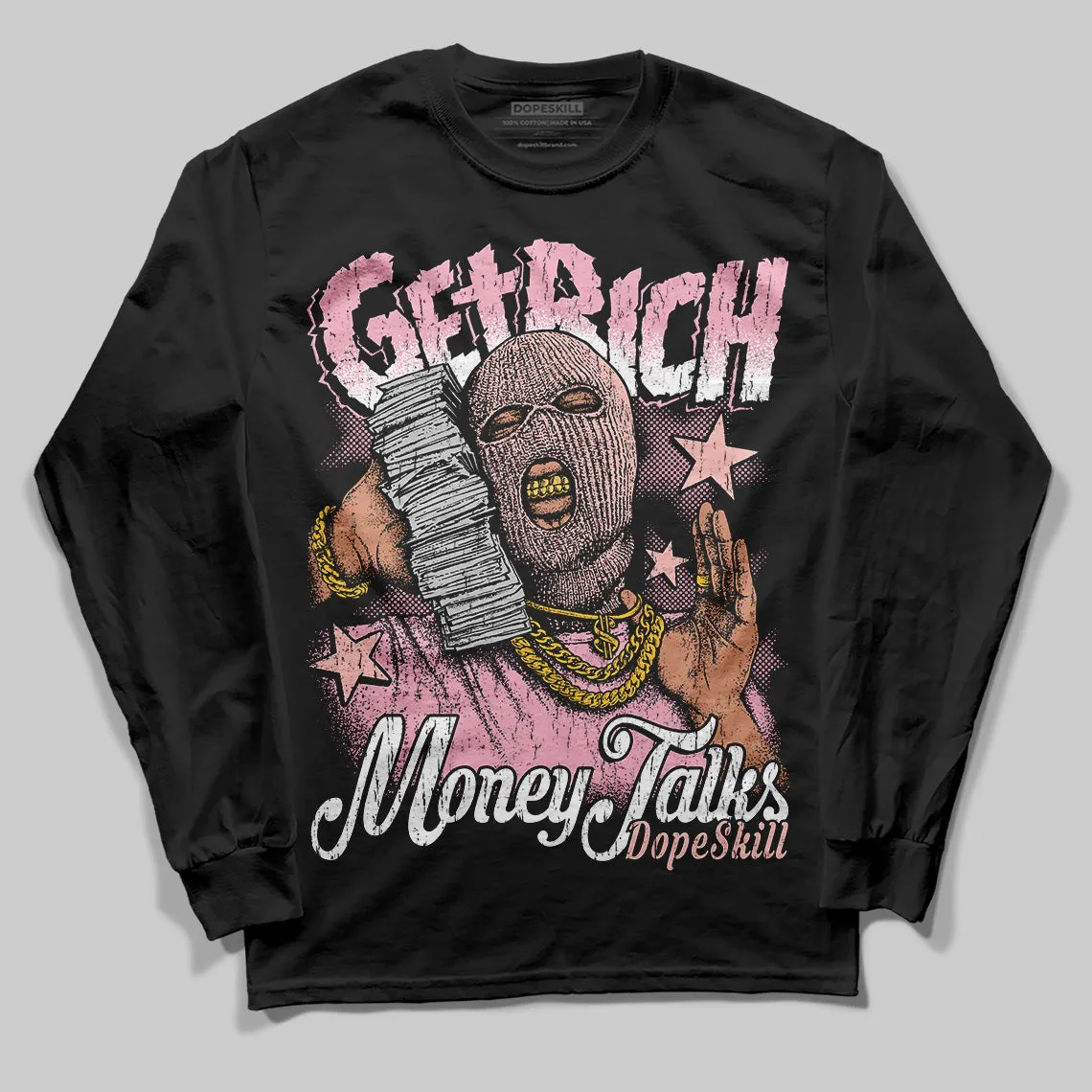 Stars Court White/Pink DopeSkill Long Sleeve T-Shirt Get Rich Graphic sold by DopeSkill