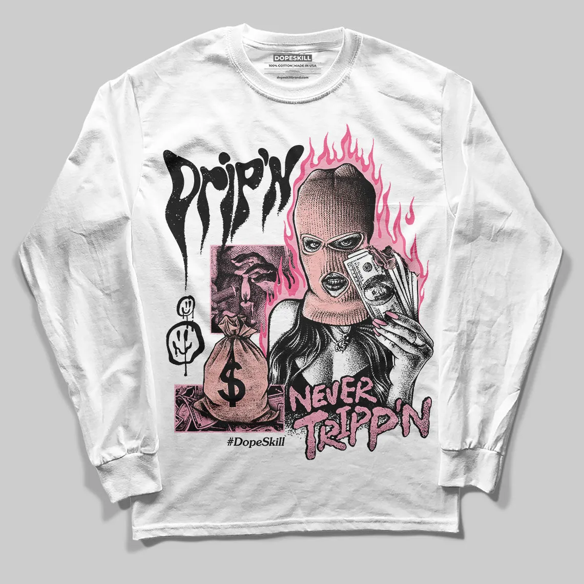 Stars Court White/Pink DopeSkill Long Sleeve T-Shirt Drip'n Never Tripp'n Graphic sold by DopeSkill product image thumbnail 2