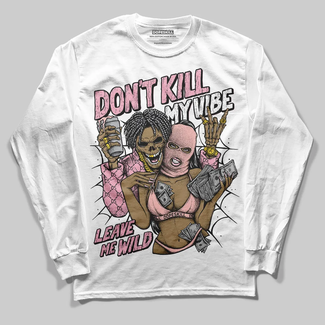 Stars Court White/Pink DopeSkill Long Sleeve T-Shirt Don't Kill My Vibe Graphic sold by DopeSkill product image thumbnail 2