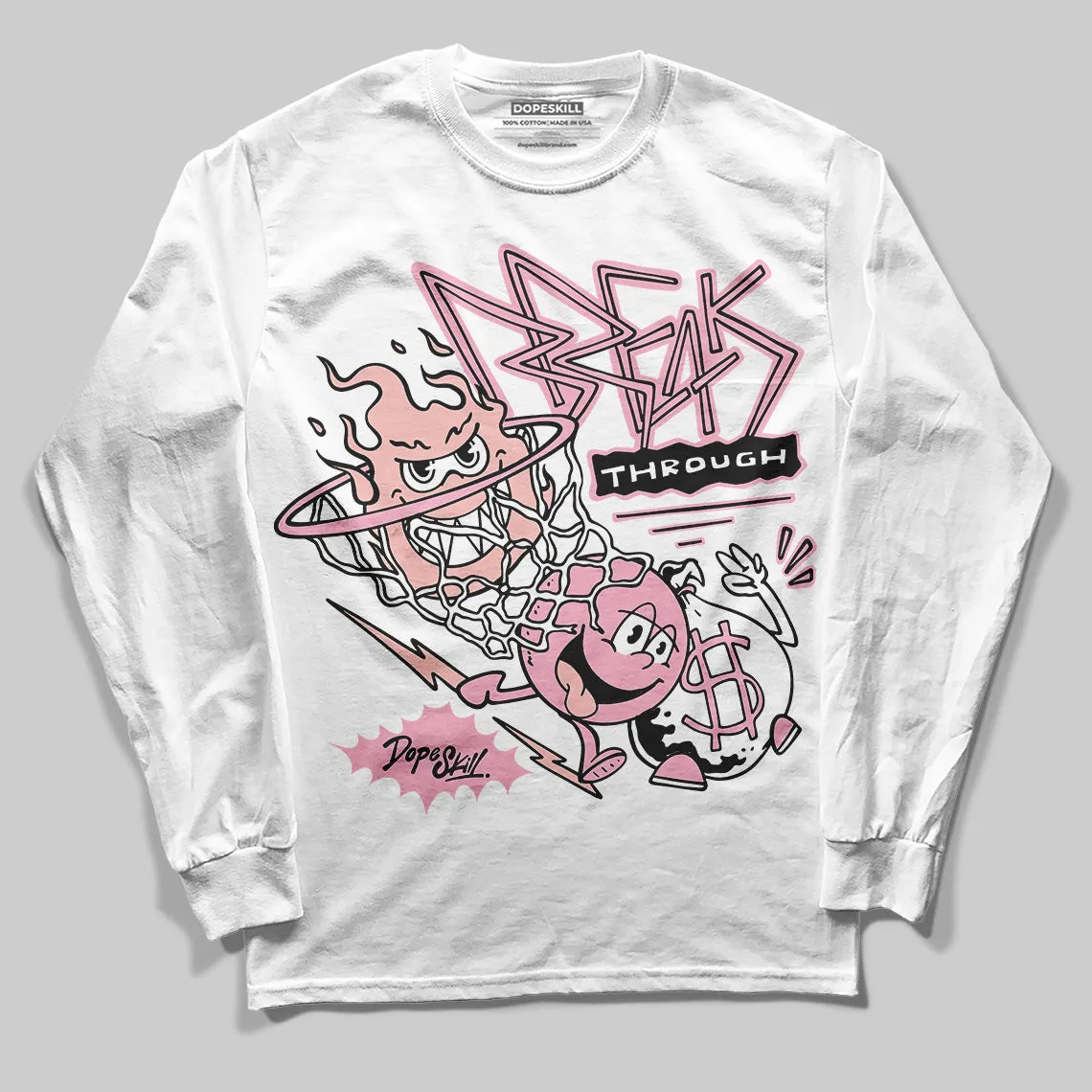 Stars Court White/Pink DopeSkill Long Sleeve T-Shirt Break Through Graphic sold by DopeSkill product image thumbnail 2