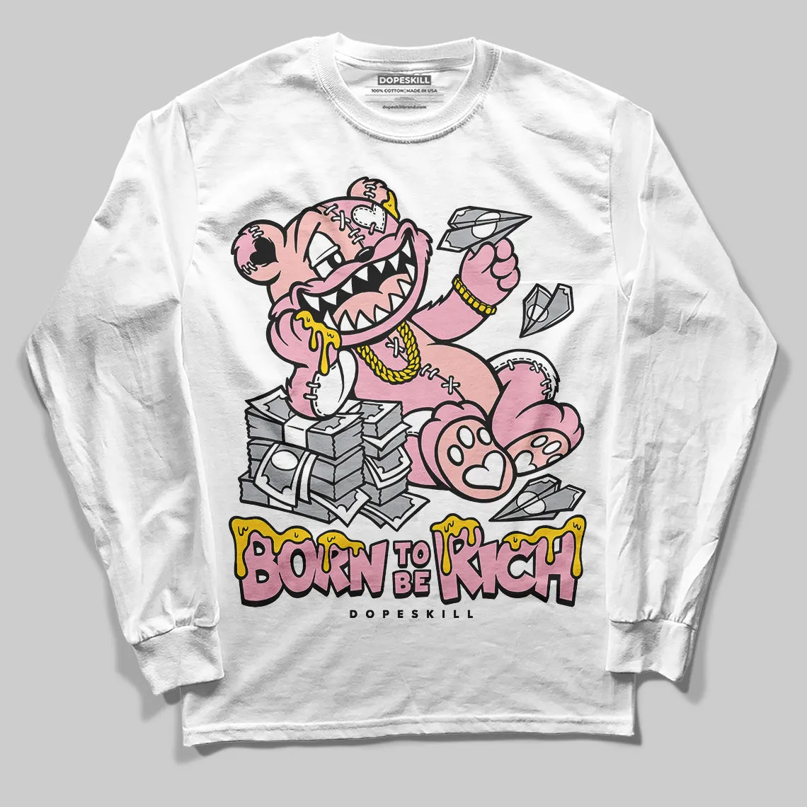 Stars Court White/Pink DopeSkill Long Sleeve T-Shirt Born To Be Rich Graphic sold by DopeSkill product image thumbnail 2