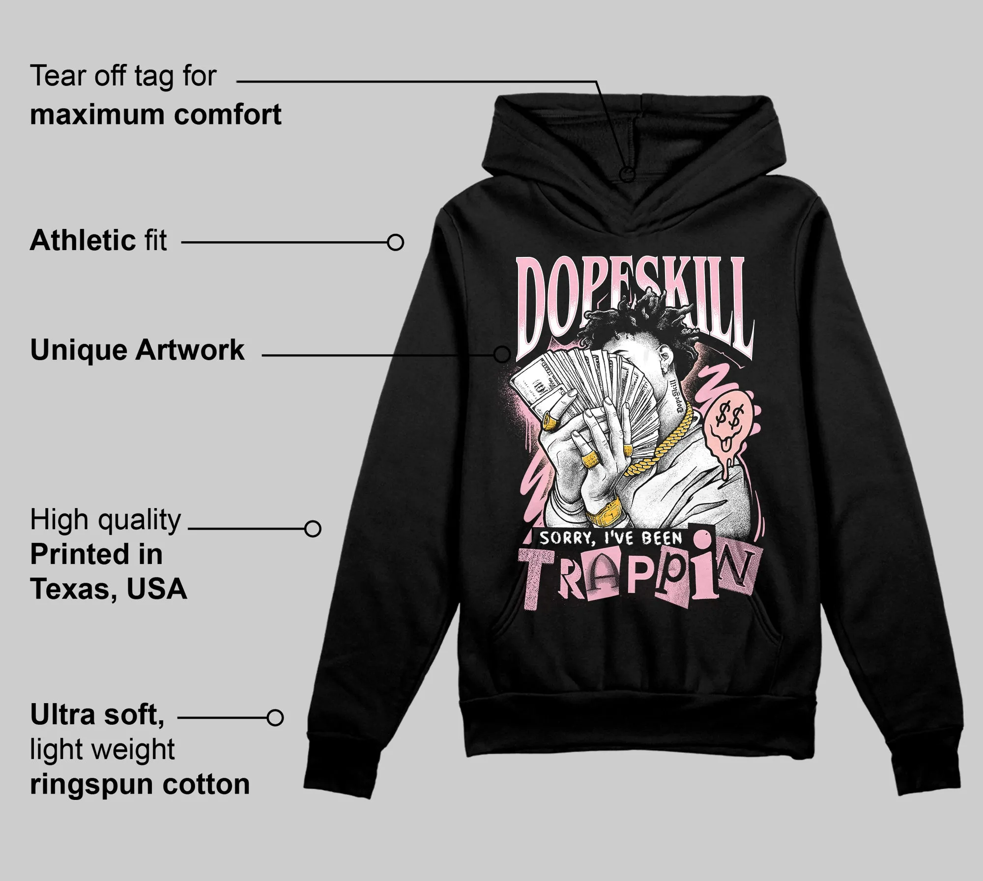 Stars Court White/Pink DopeSkill Hoodie Sweatshirt Sorry I've Been Trappin Graphic sold by DopeSkill product image thumbnail 3