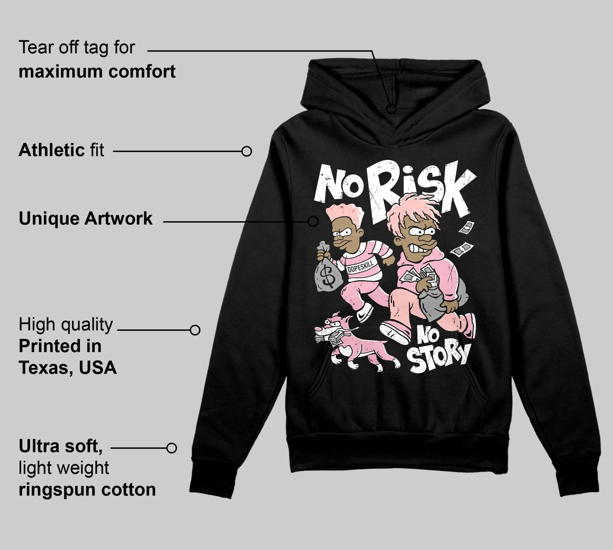Stars Court White/Pink DopeSkill Hoodie Sweatshirt No Risk No Story Graphic sold by DopeSkill product image thumbnail 3