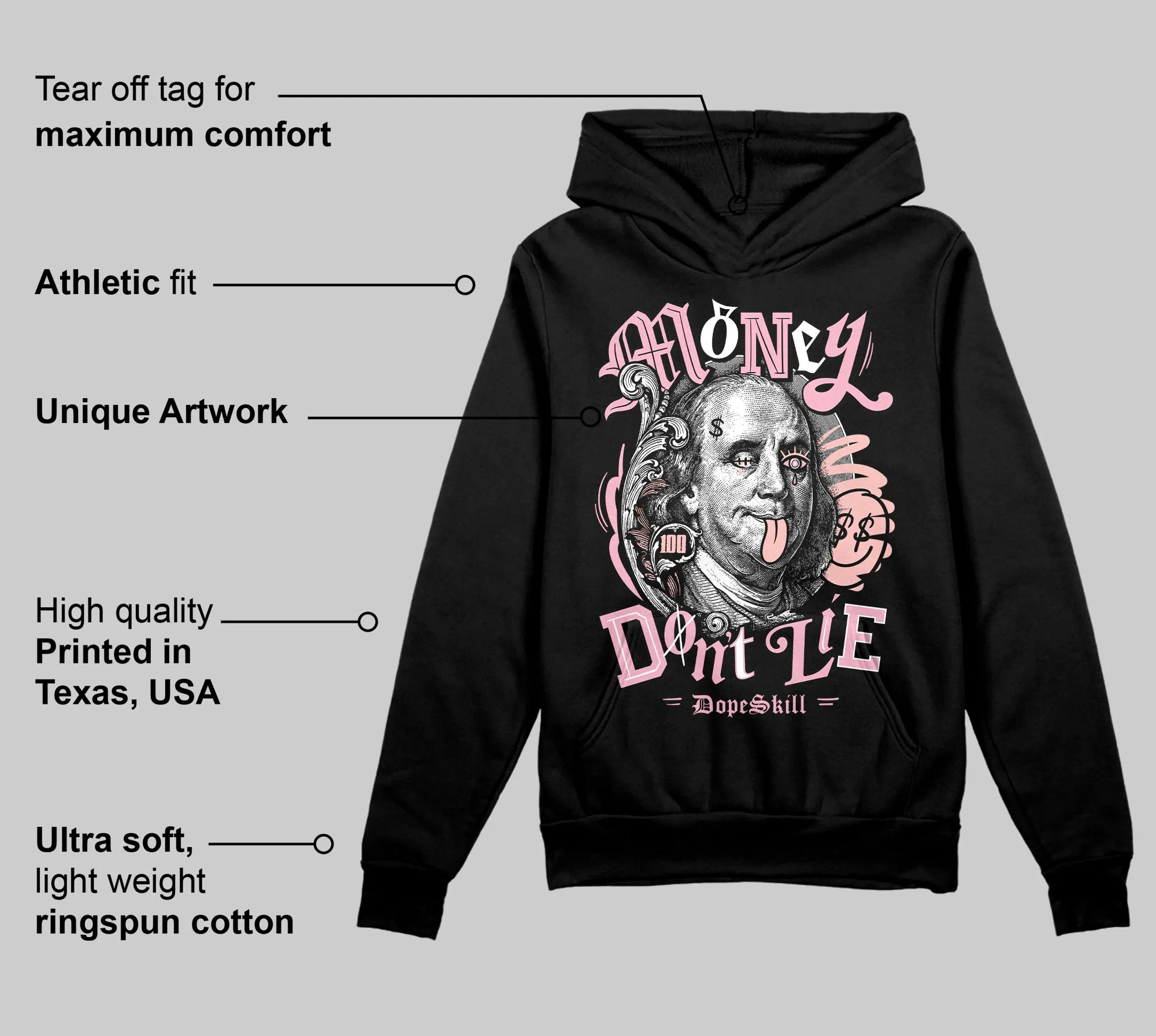 Stars Court White/Pink DopeSkill Hoodie Sweatshirt Money Don't Lie Graphic sold by DopeSkill product image thumbnail 3