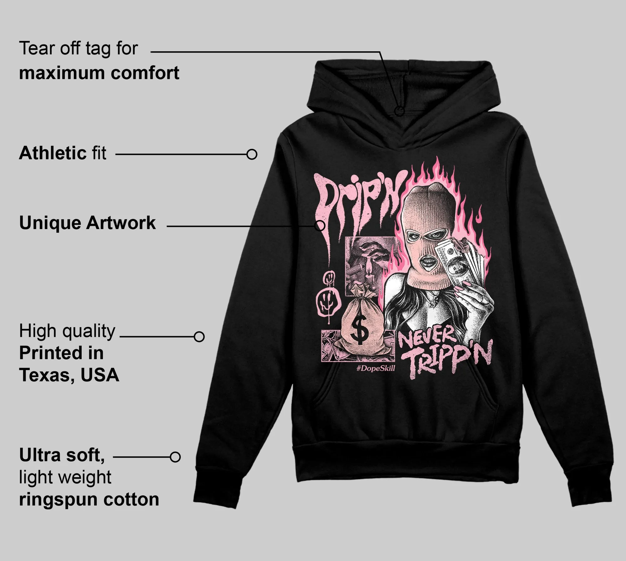 Stars Court White/Pink DopeSkill Hoodie Sweatshirt Drip'n Never Tripp'n Graphic sold by DopeSkill product image thumbnail 3