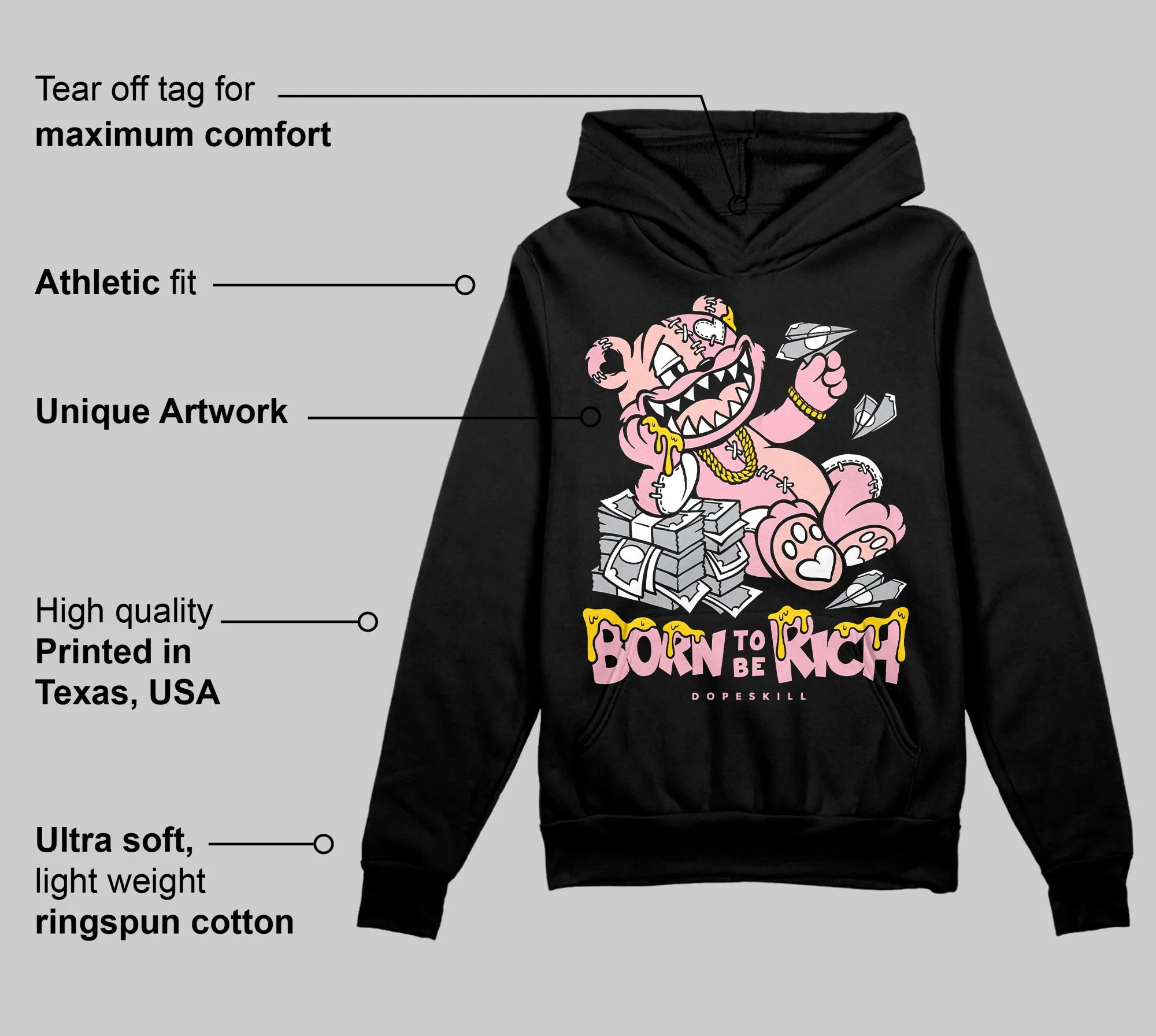 Stars Court White/Pink DopeSkill Hoodie Sweatshirt Born To Be Rich Graphic sold by DopeSkill product image thumbnail 3