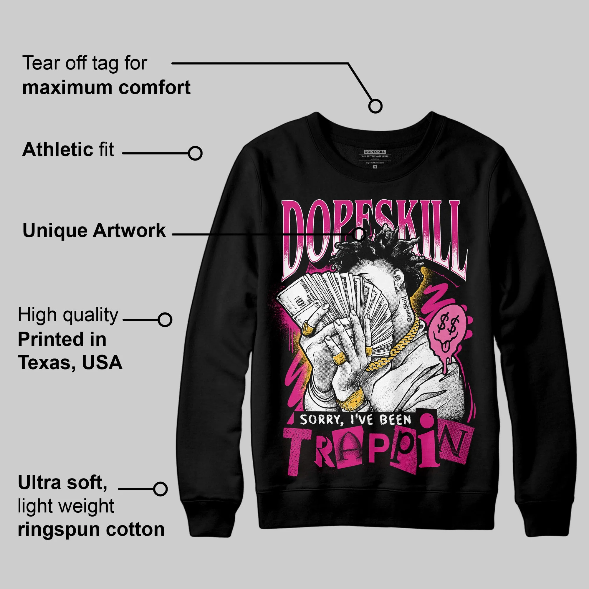 Rick RO Pink Leather Sneakers DopeSkill Sweatshirt Sorry I've Been Trappin Graphic sold by DopeSkill product image thumbnail 3