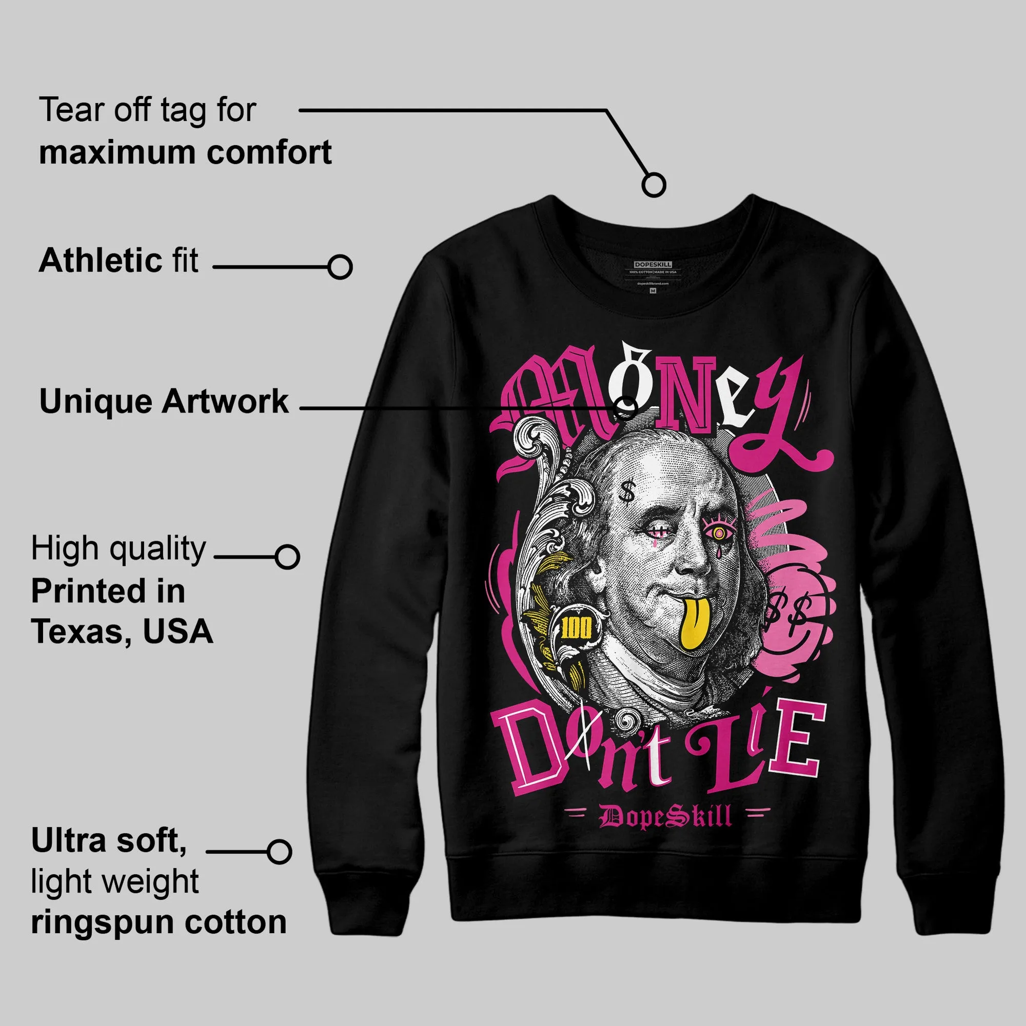 Rick RO Pink Leather Sneakers DopeSkill Sweatshirt Money Don't Lie Graphic sold by DopeSkill product image thumbnail 3