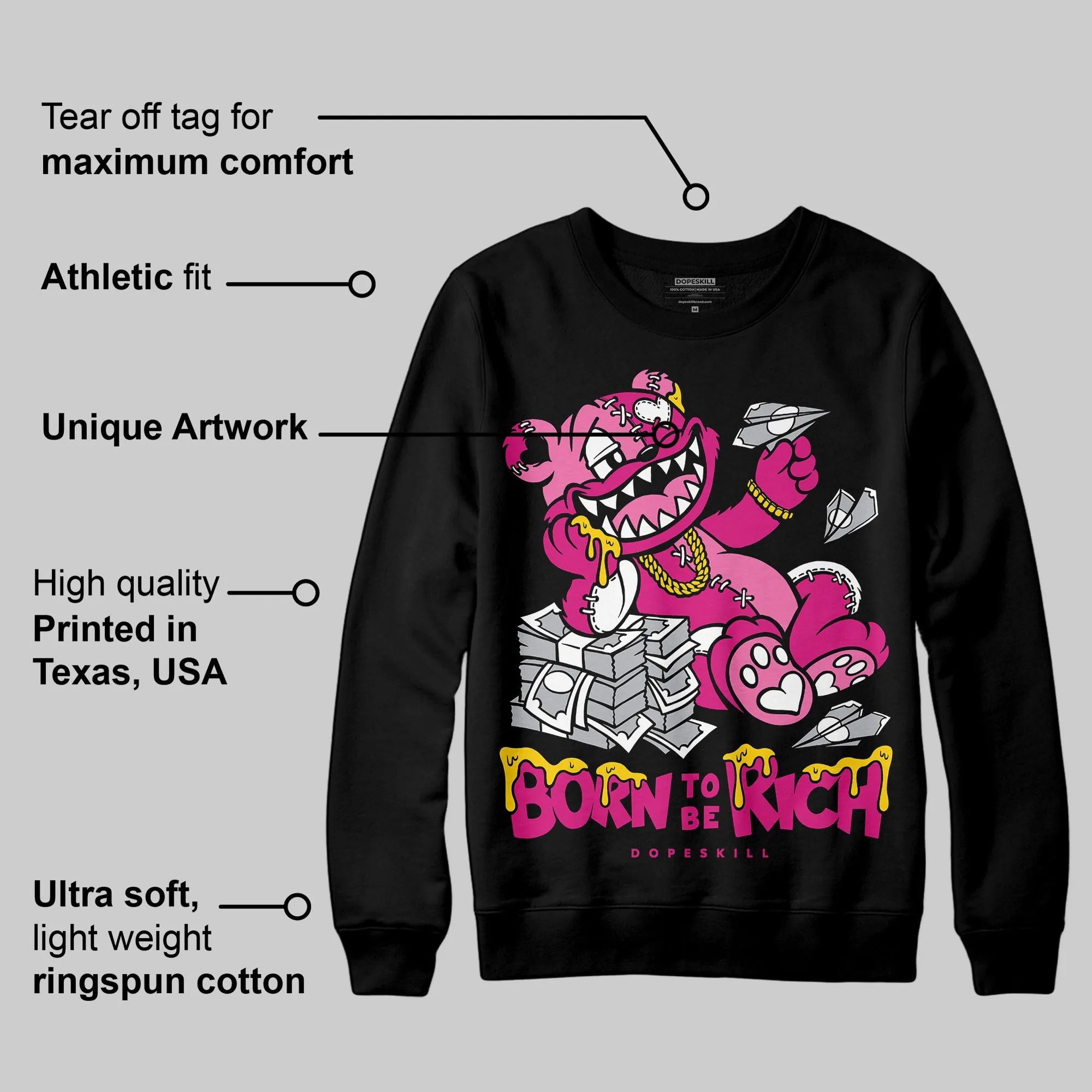 Rick RO Pink Leather Sneakers DopeSkill Sweatshirt Born To Be Rich Graphic sold by DopeSkill product image thumbnail 3