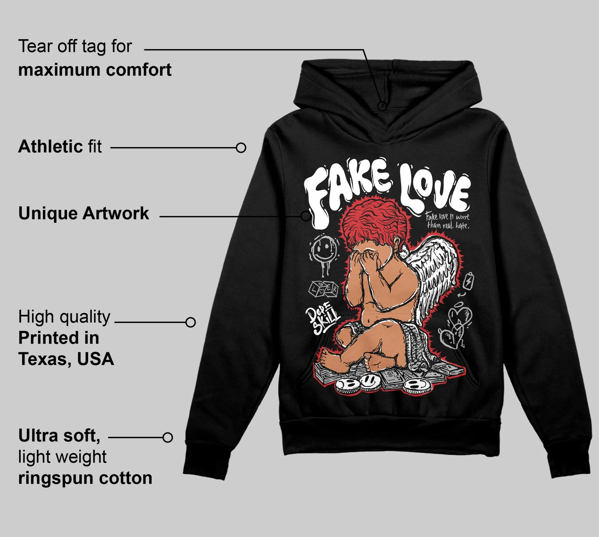 Black Cement 3s DopeSkill Hoodie Sweatshirt False Love Graphic sold by DopeSkill product image thumbnail 3