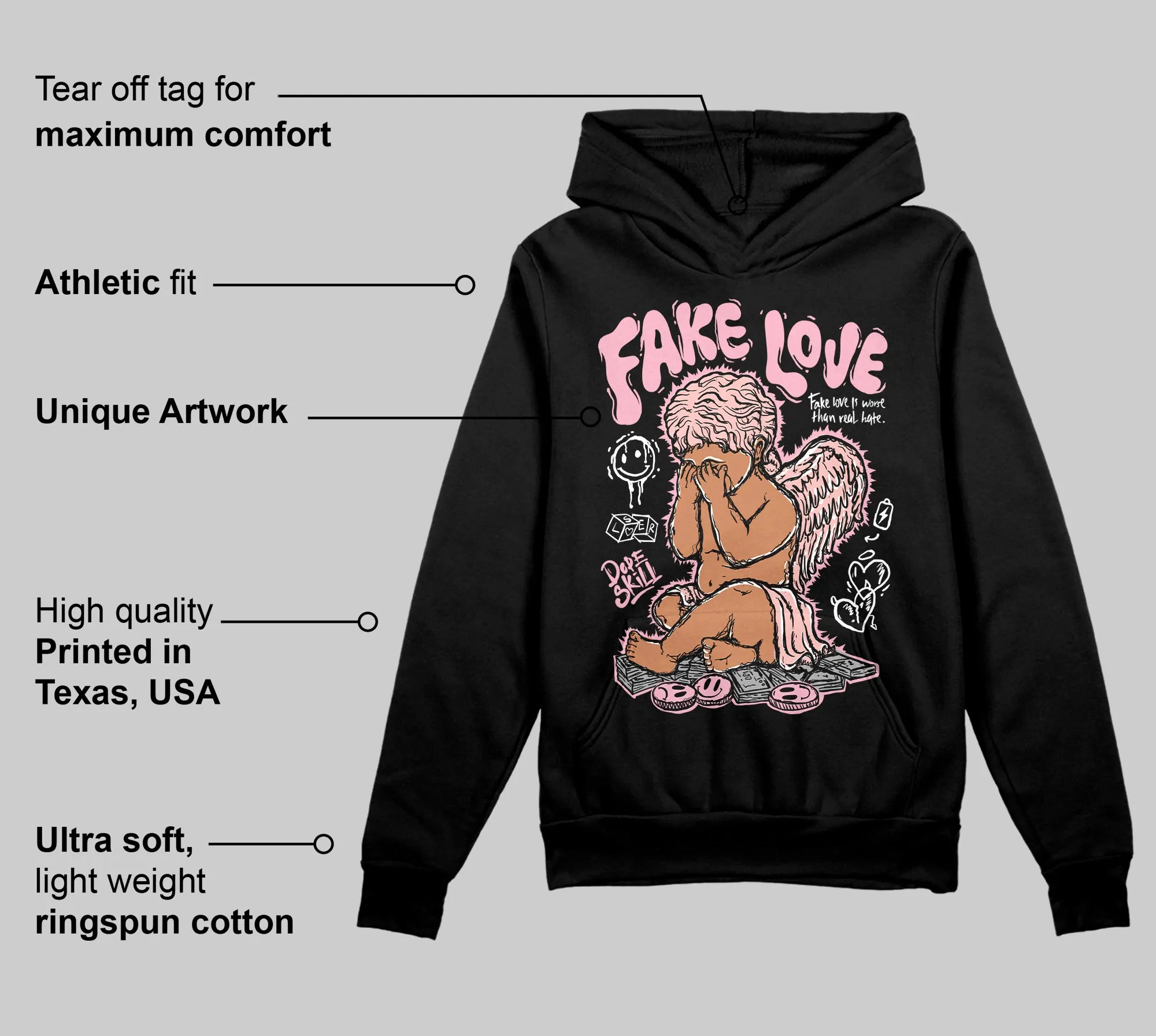 Stars Court White/Pink DopeSkill Hoodie Sweatshirt False Love Graphic sold by DopeSkill product image thumbnail 3