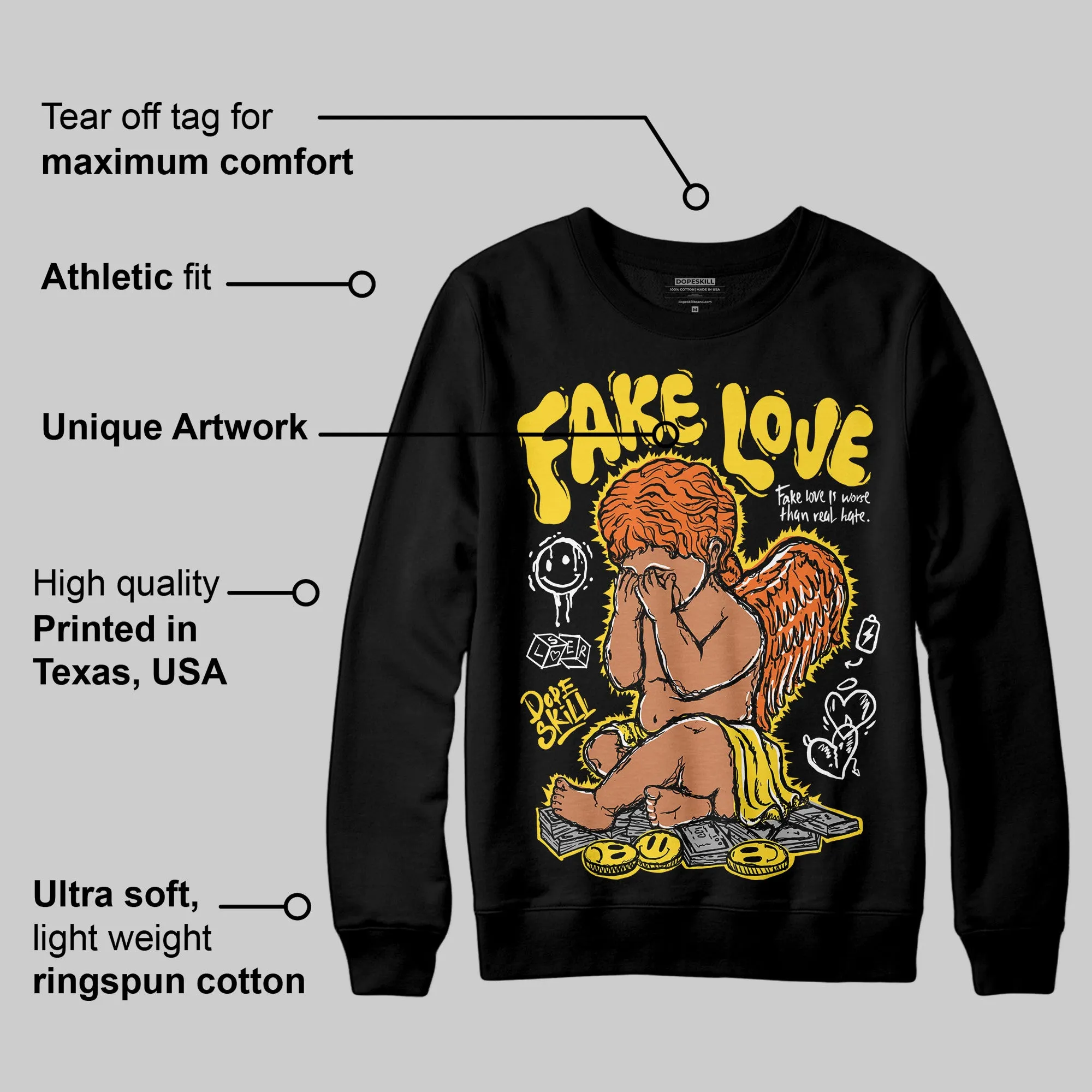 Black Tour Yellow AJ 4 Thunder DopeSkill Sweatshirt False Love Graphic sold by DopeSkill product image thumbnail 3