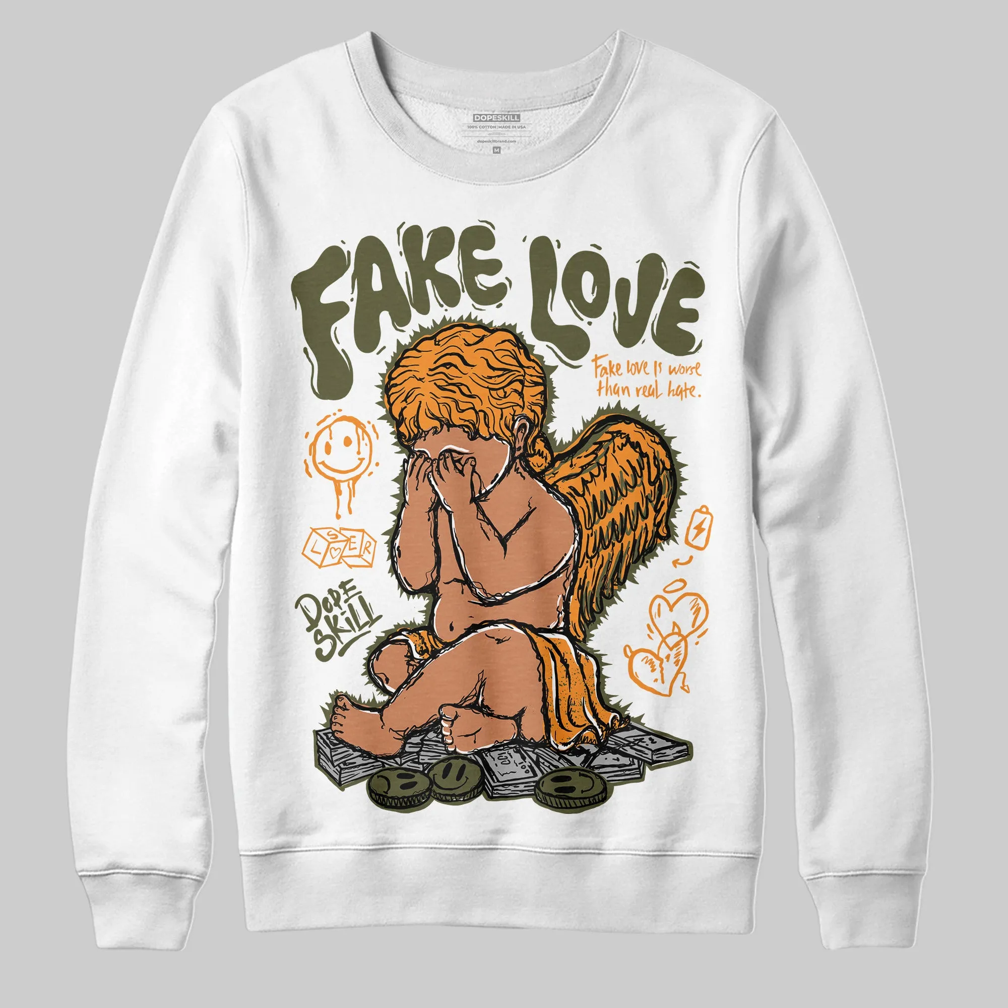 Olive 5s DopeSkill Sweatshirt False Love Graphic sold by DopeSkill