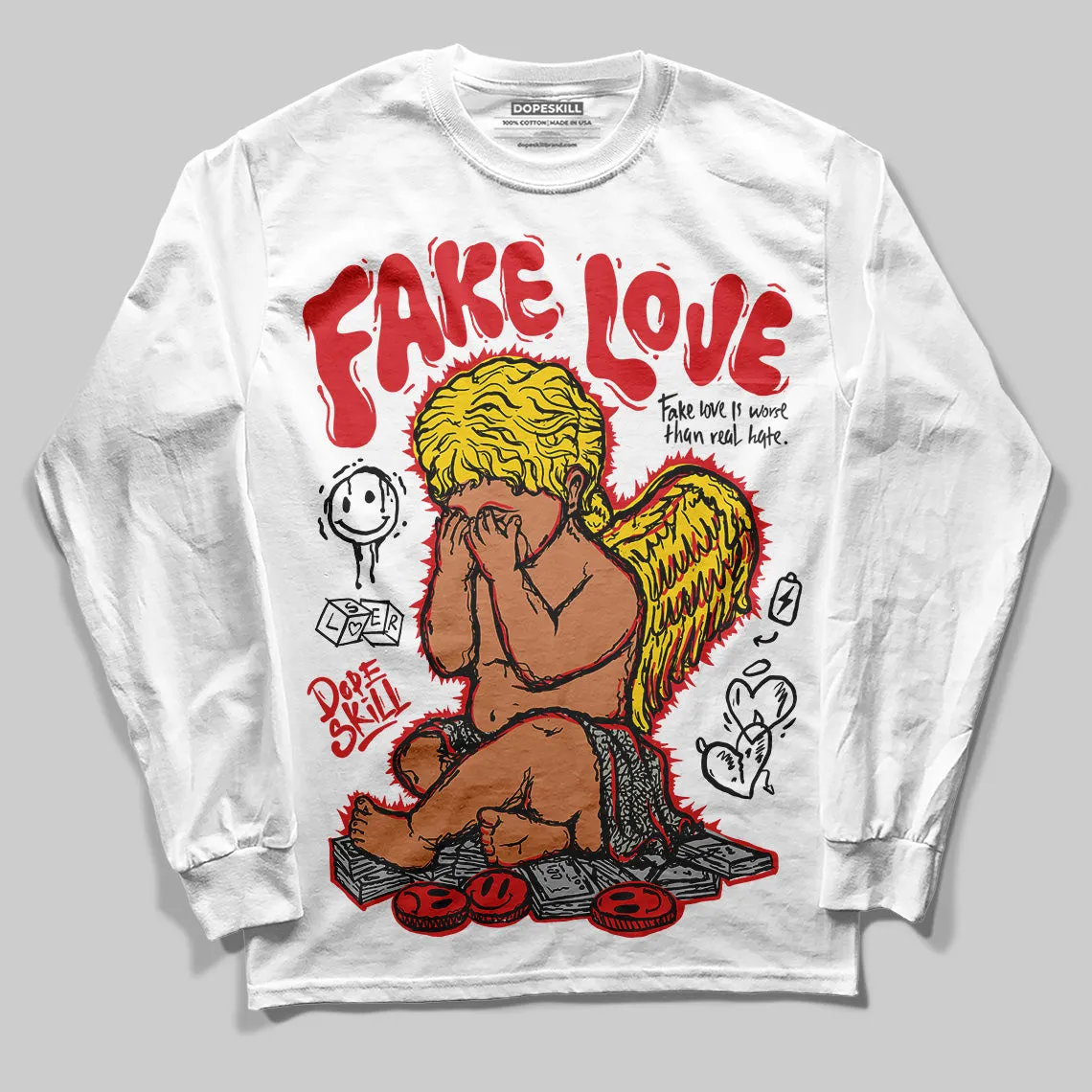 Fire Red 3s DopeSkill Long Sleeve T-Shirt False Love Graphic sold by DopeSkill