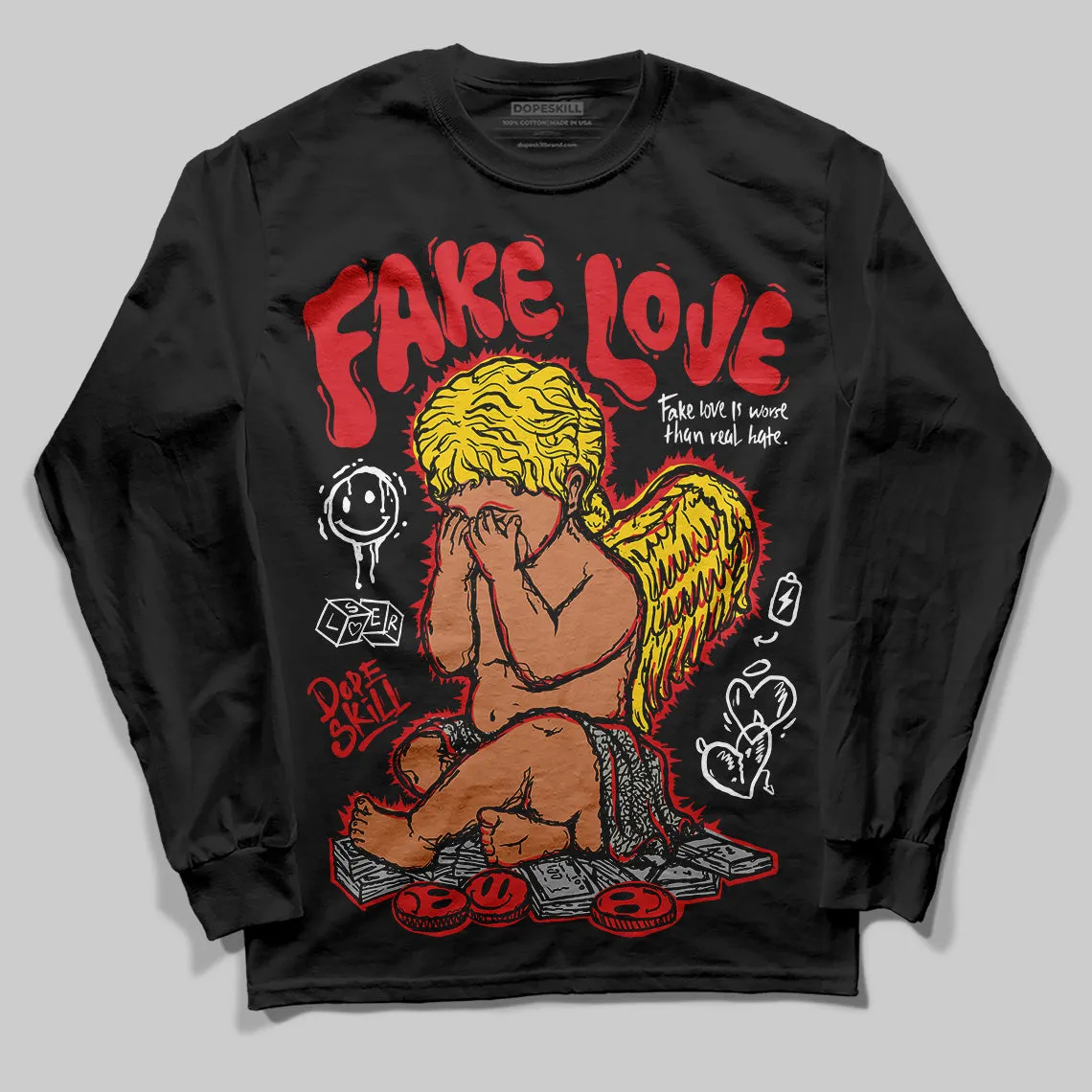 Fire Red 3s DopeSkill Long Sleeve T-Shirt False Love Graphic sold by DopeSkill product image thumbnail 2