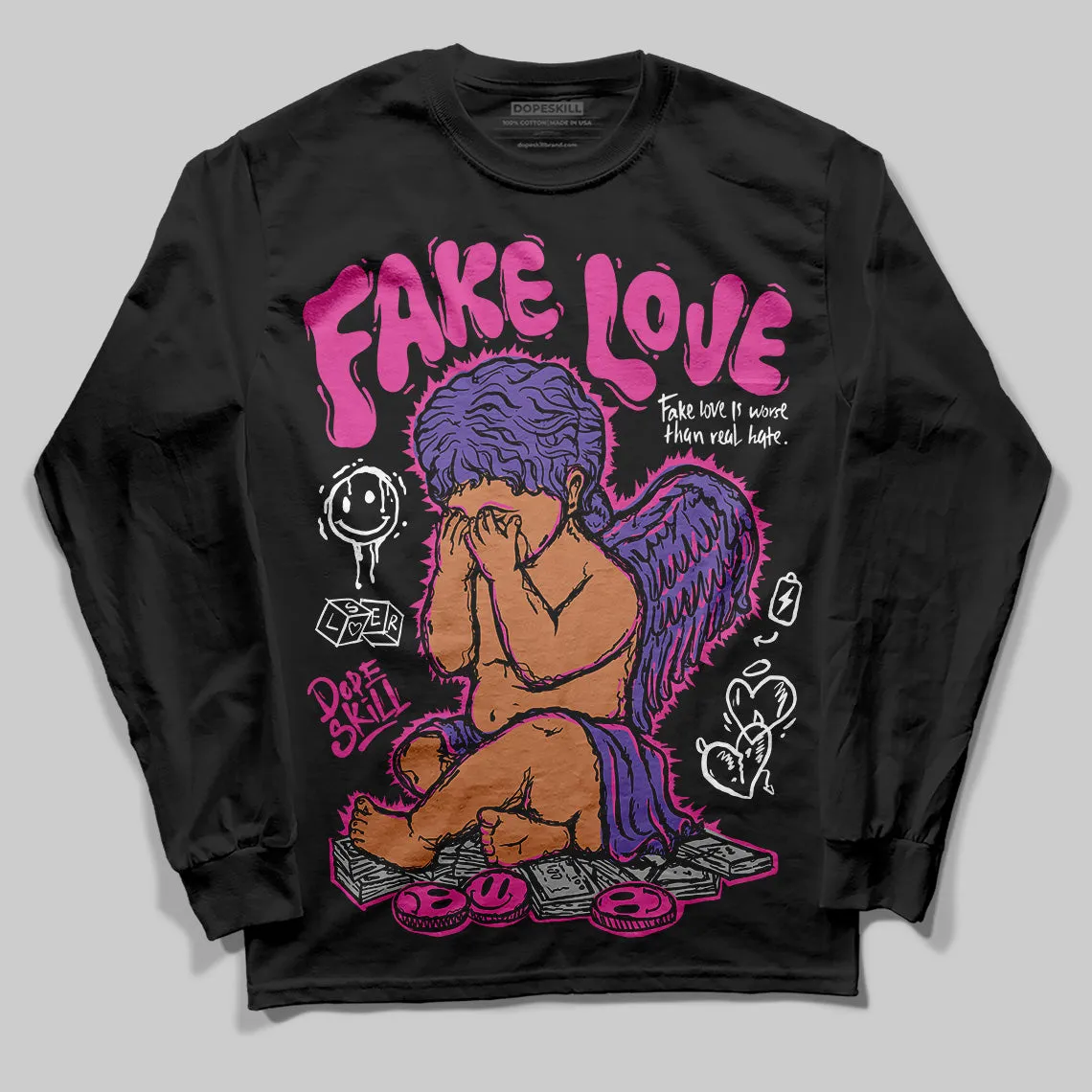 Dunk Active Fuchsia DopeSkill Long Sleeve T-Shirt False Love Graphic sold by DopeSkill product image thumbnail 2