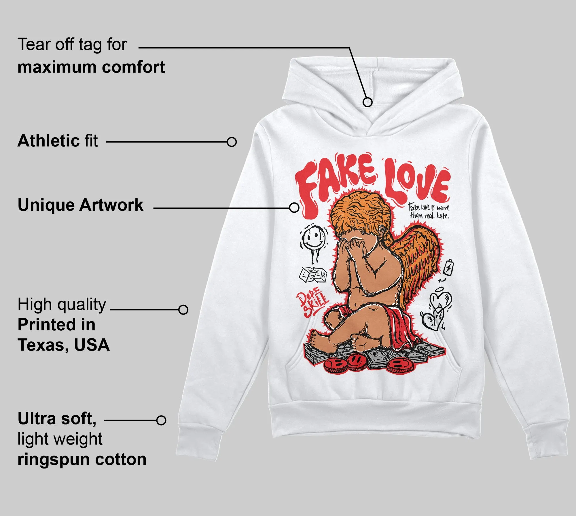Red Cement 4S DopeSkill Hoodie Sweatshirt False Love Graphic sold by DopeSkill product image thumbnail 3