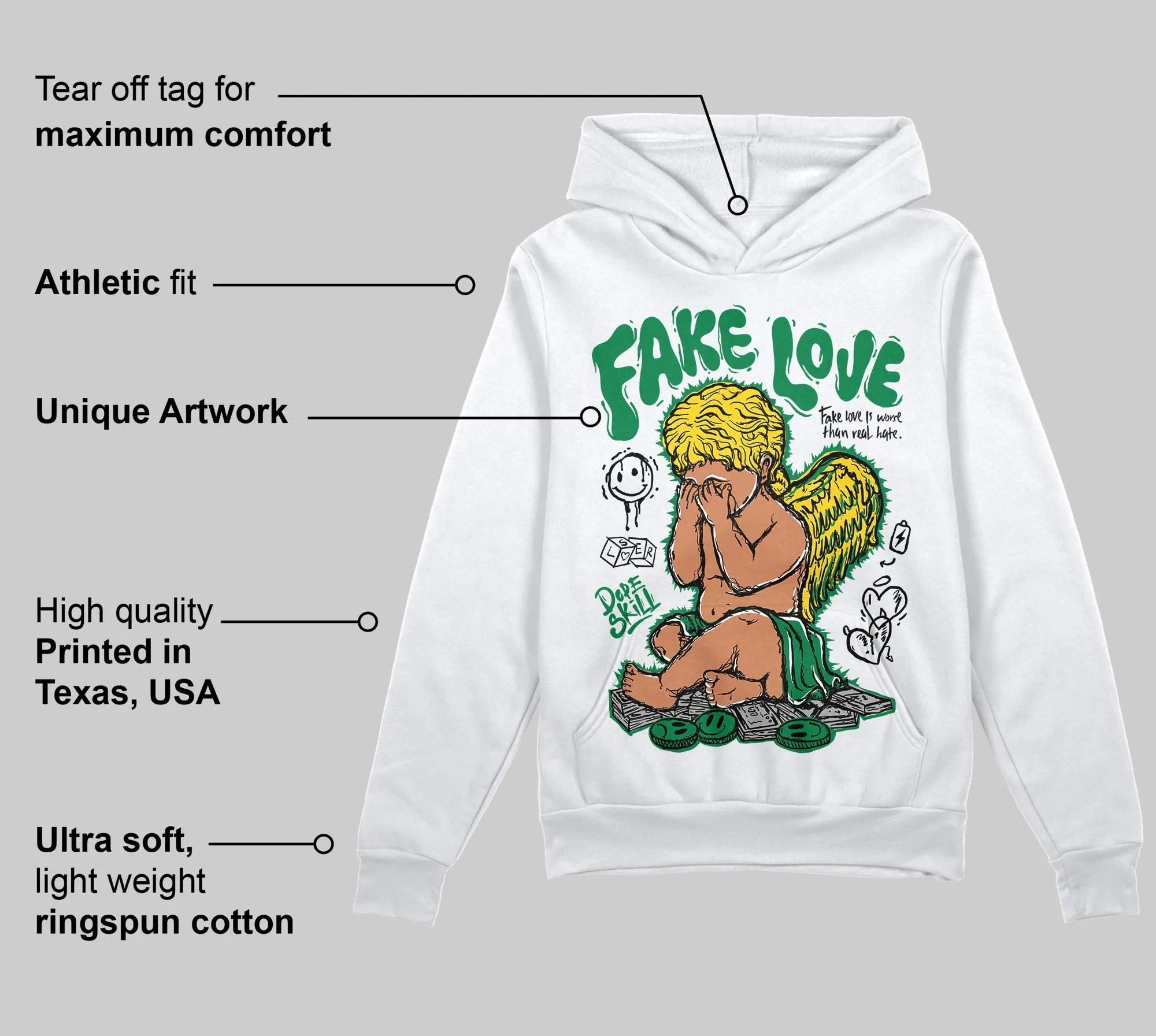 Lucky Green 5s DopeSkill Hoodie Sweatshirt False Love Graphic sold by DopeSkill product image thumbnail 3